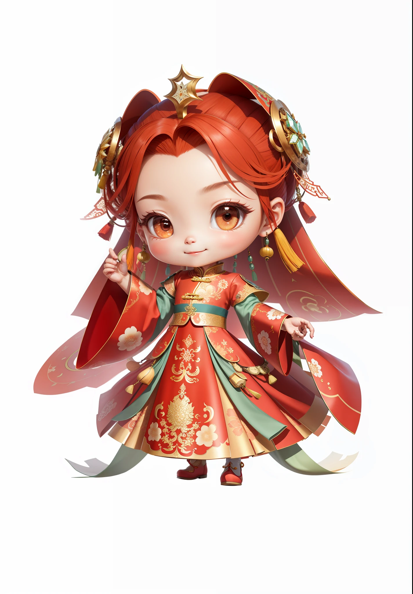 China-style,Chinesedress,Chinese shoes,The mouth smiles,ssmile,8K,best qualtiy,tmasterpiece,ultra - detailed,best qualtiy,超高分辨率,profesional lighting,photon maping,Radio City,physically-based renderingt,cinmatic lighting,Fine painting,filigree,Refinement,infinite details,Metal details,metalictexture,Three-dimensional metal pattern,Chinese three-dimensional metal texture