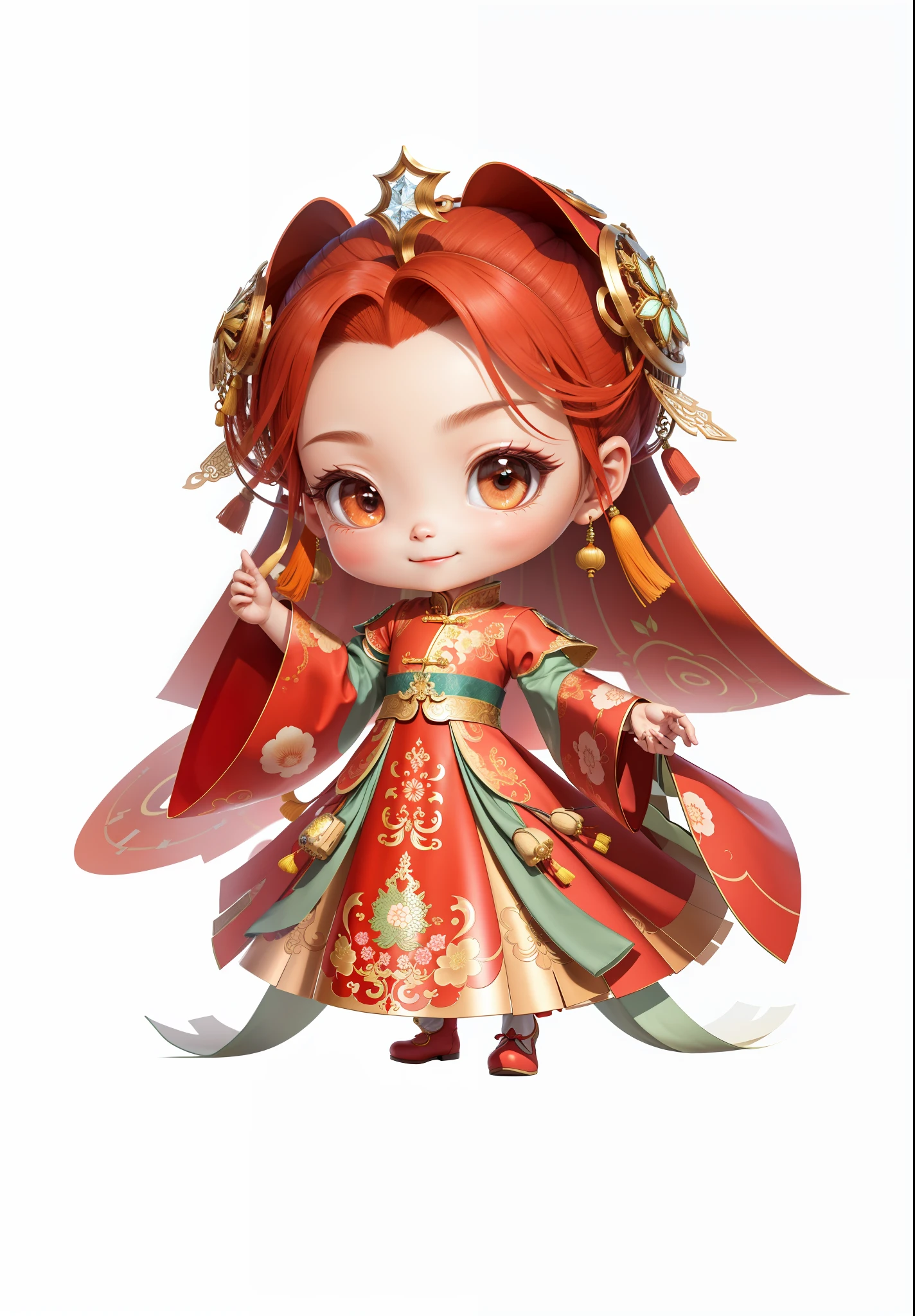 China-style,Chinesedress,Chinese shoes,The mouth smiles,ssmile,8K,best qualtiy,tmasterpiece,ultra - detailed,best qualtiy,超高分辨率,profesional lighting,photon maping,Radio City,physically-based renderingt,cinmatic lighting,Fine painting,filigree,Refinement,infinite details,Metal details,metalictexture,Three-dimensional metal pattern,Chinese three-dimensional metal texture