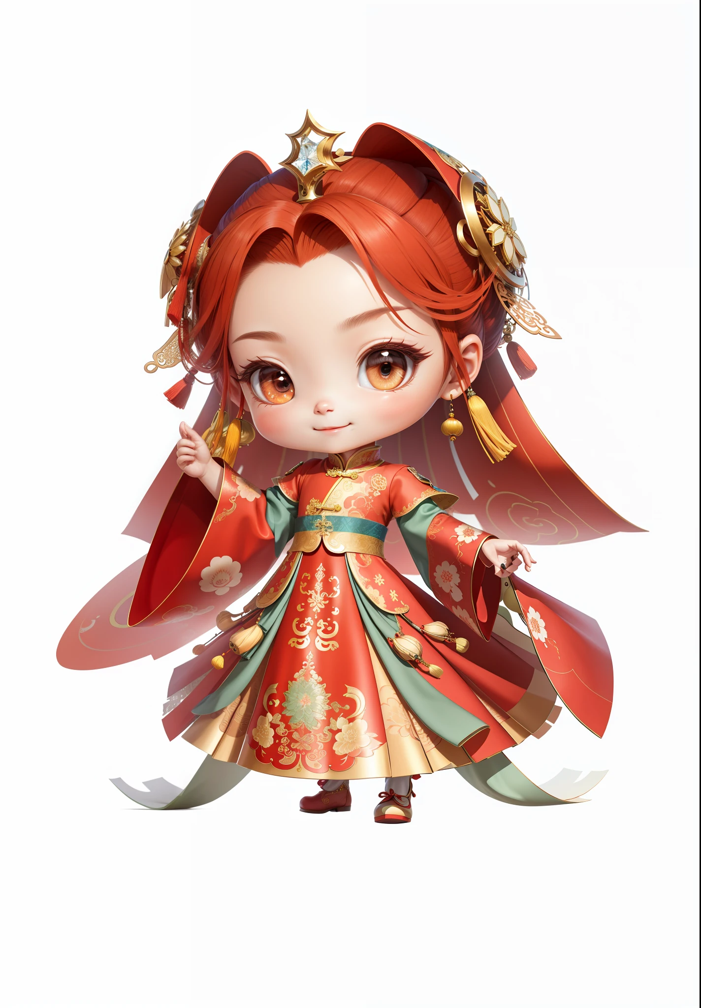 China-style,Chinesedress,Chinese shoes,The mouth smiles,ssmile,8K,best qualtiy,tmasterpiece,ultra - detailed,best qualtiy,超高分辨率,profesional lighting,photon maping,Radio City,physically-based renderingt,cinmatic lighting,Fine painting,filigree,Refinement,infinite details,Metal details,metalictexture,Three-dimensional metal pattern,Chinese three-dimensional metal texture