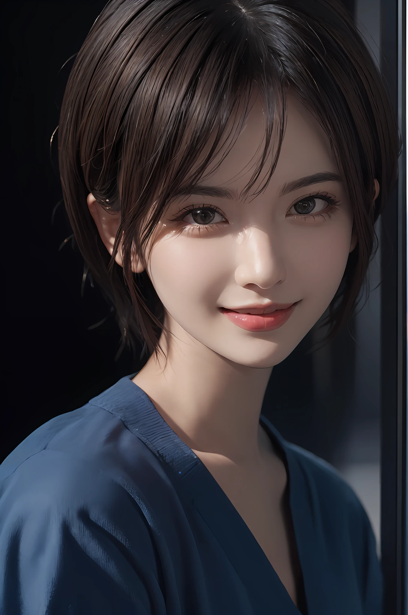 (masuter piece:1.3)、(8K、Photorealsitic、Raw photography、top-quality: 1.4)、(1girl in)、Beautiful expression、(Lifelike face)、(A dark-haired、short-hair:1.3)、short beautiful hairstyle、realisticeyes、Beautiful details、(real looking skin)、Beautiful skins、(Sweaters)、absurderes、enticing、超A high resolution、A hyper-realistic、high-detail、the golden ratio、Close your mouth and smile a little happily、long neck、Look firmly at the camera
