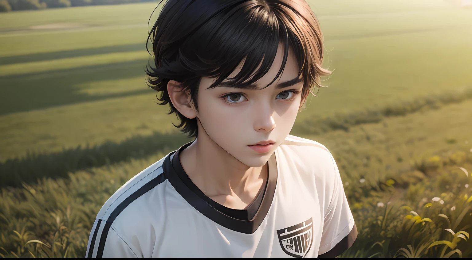 tmasterpiece,best qualtiy,(1人:1.3),16 yaers old,schoolboy,short detailed hair,brunette color hair,The shirt,sport,grass field,vibrancy,quadratic element --auto