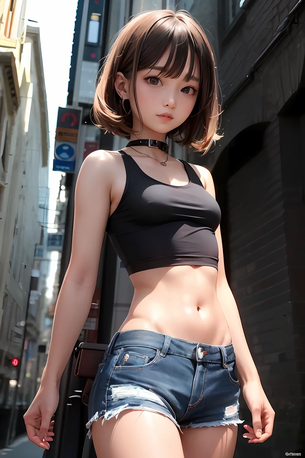 Korean girl, black g-string, big boob, slim waist, big ass, photo-realistic, loop earrings, sexy face, belly piercing, nipple piercing, gym