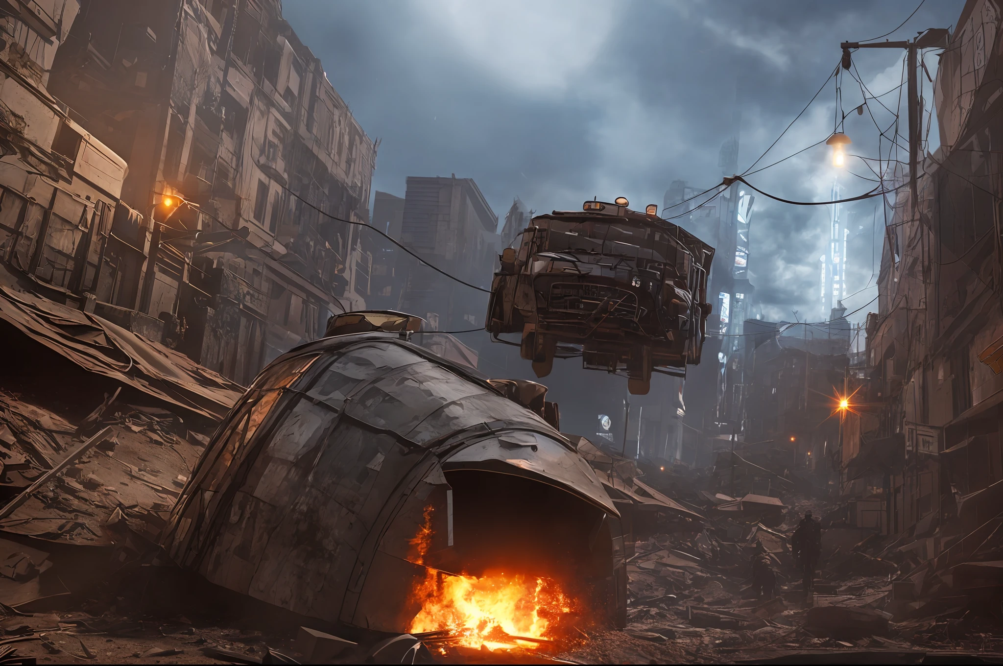 Post-apocalyptic scenario, cidade urbana, cyber punk lighting, color grading, 50k, ultra realista --auto --s2