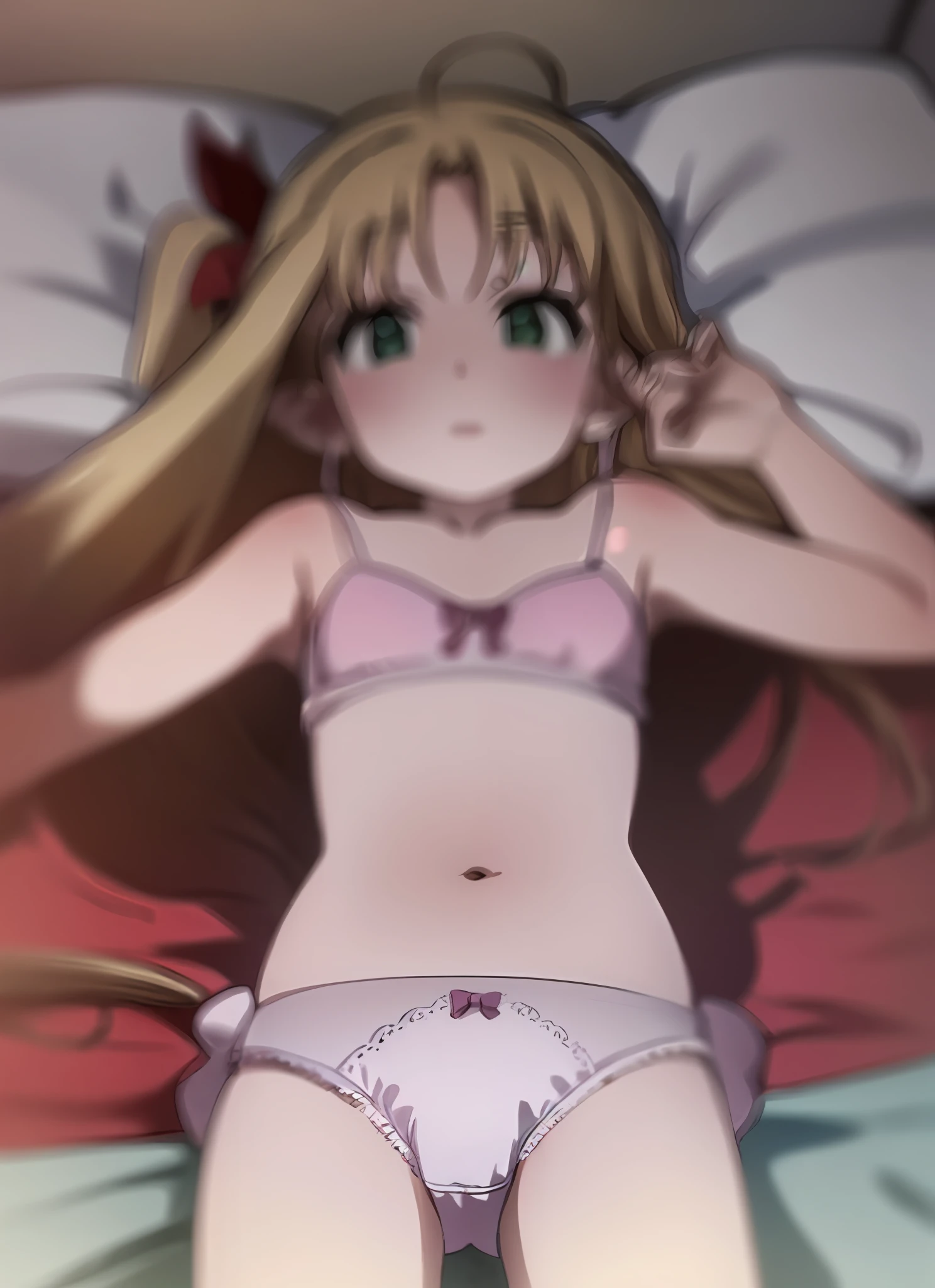 A was seen lying on the bed in panties and panties