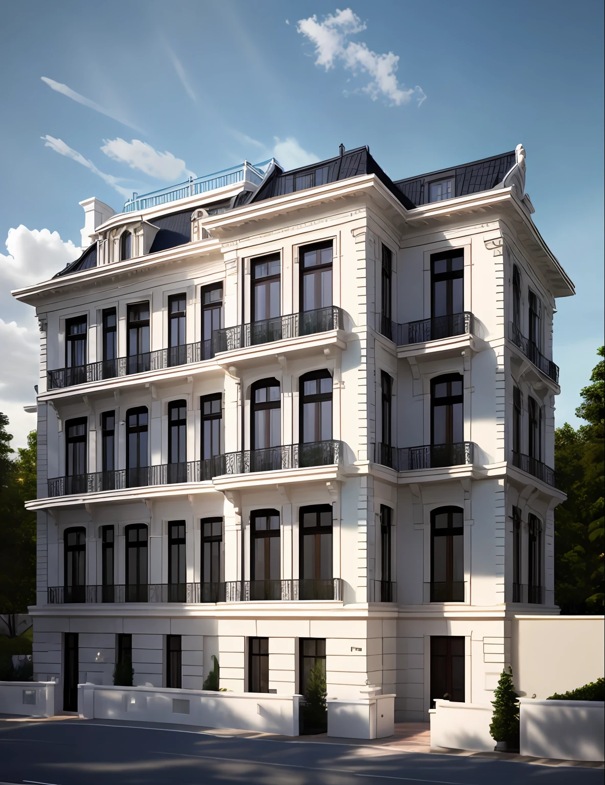 masterpiece, (photorealistic:1.2), best quality, ultra high res, exterior,architechture,modern house,white wall, glass windows,,trees,traffic road,design,trees around, blue sky,in the style of realistic hyper-detailed rendering, 32k uhd, luxury neoclassical villa, in the style of neoclassical scenes, hallyu, white, (dark navy roof:1.2), daylight, decorative art nouveau, les nabis, neoclassical item
 masterpiece,ultra realistic,32k,extremely detailed CG unity 8k wallpaper, best quality'