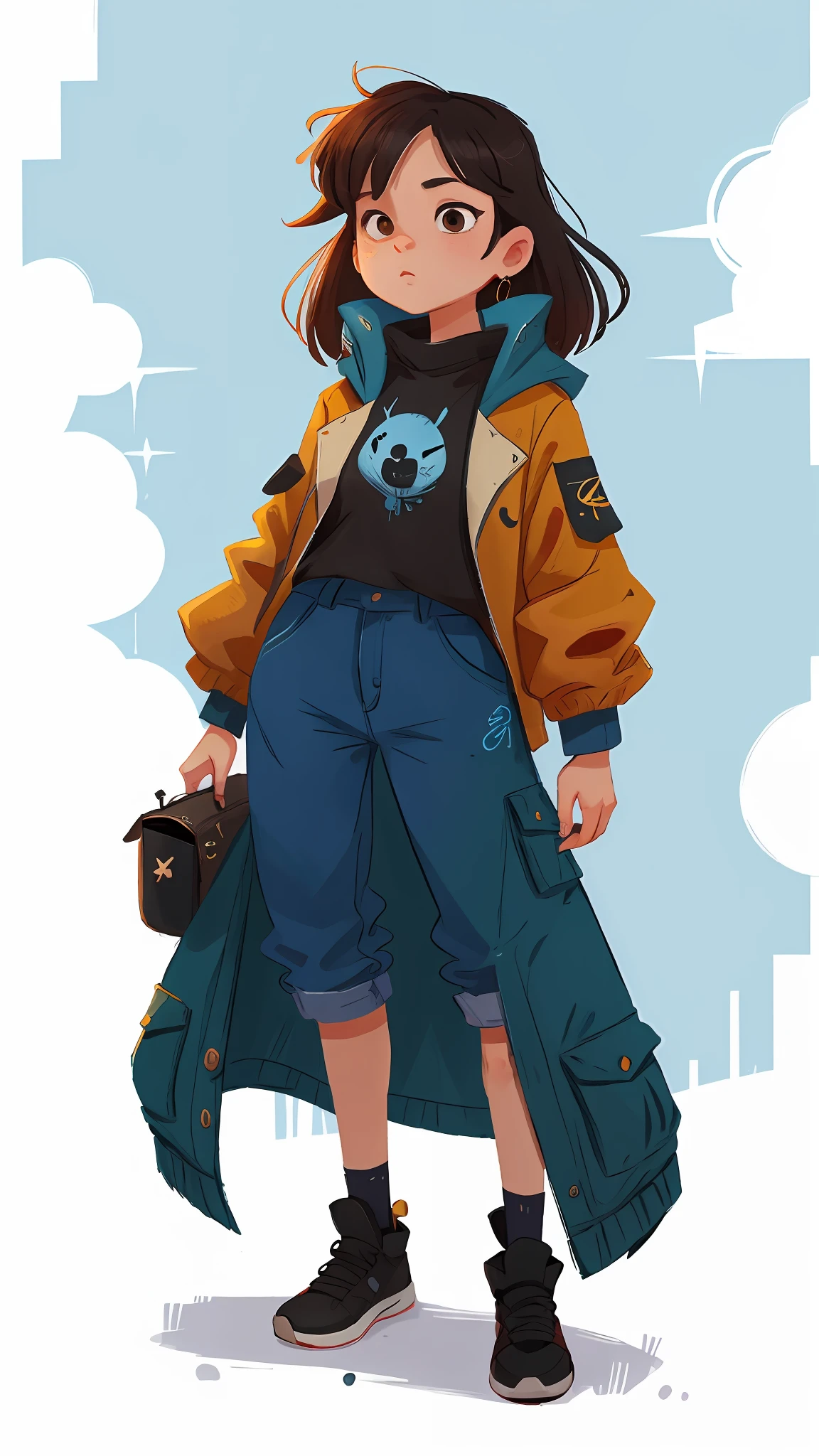 main color blue-black, cool, mature female character