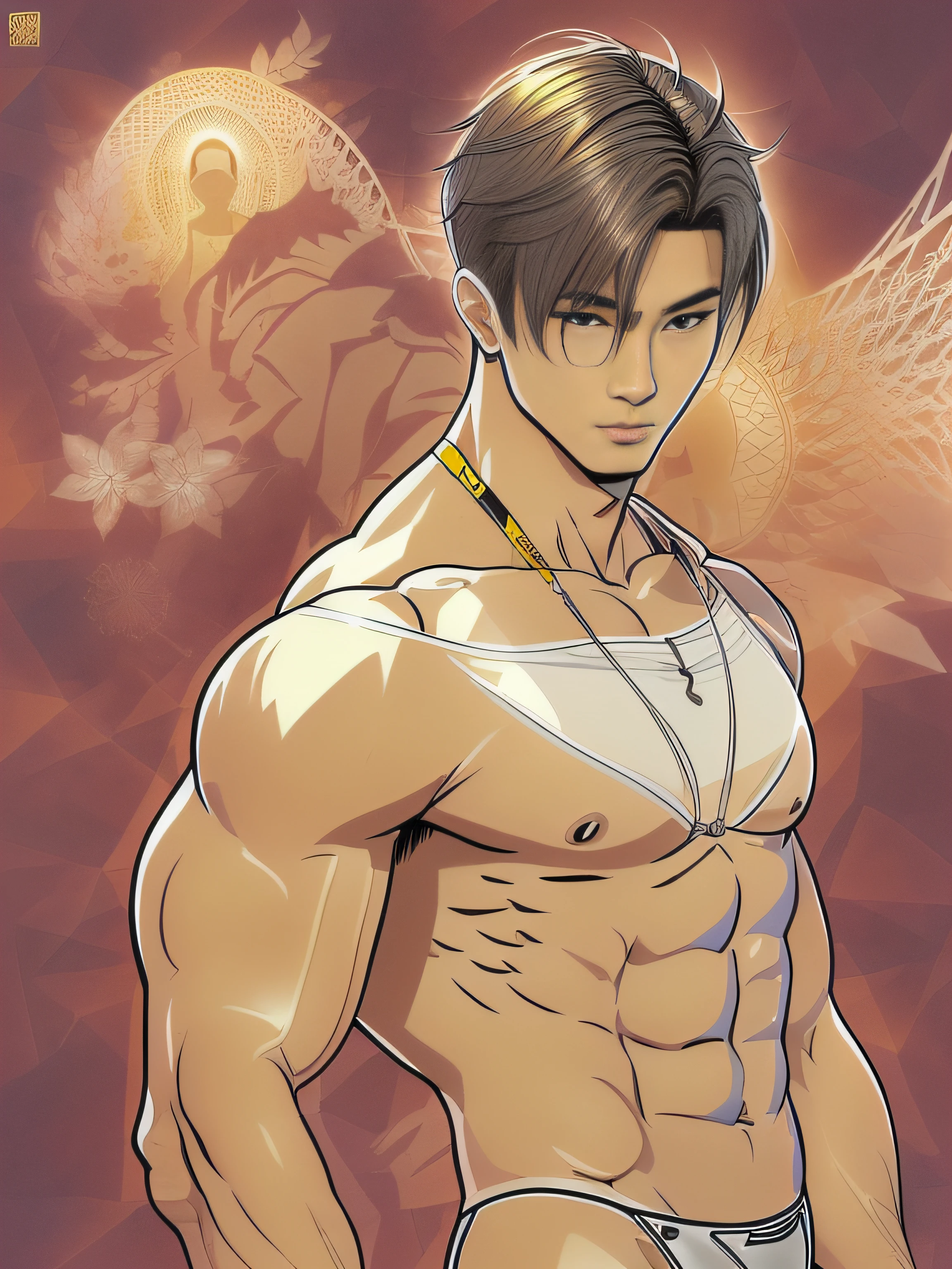 (Masterpiece, Best quality, offcial art, Aesthetic: 1.2), (Super detail), (Clear plastic pliers: 1.2) ((Short hair, Short beard: 1.3)) ((Short hair, Muscular 32 years old: 1.3)) Fine details, Most Best Illustration, hand-drawn high quality, (High contrast), (Clean lines: 1.3), (asian man,Naked muscle masculinity art), Line drawing, (Complex lines), Clear lines, Fractal art, , , (full-body portraits, see-through thong, Extreme close-up: 1.1), (Muscular man, White transparent thong: 1.4) (Continuous golden desert Gobi background: 1.3), The perfect feature of a supermodel, whole body show (Short hair, Asian male supermodel), Thong boy, Surround composition, Perfect chest and abs, Mysterious night, Extremely provocative and sexy (Add details), (Detailed background: 1.2), (core,), high resolution, Extreme detail ((Asian male supermodel,Super art, Wear only a pair of white transparent thongs, Internal genital structures can be seen: 1.3)) ((Full body display, Extreme detail display: 1.2))