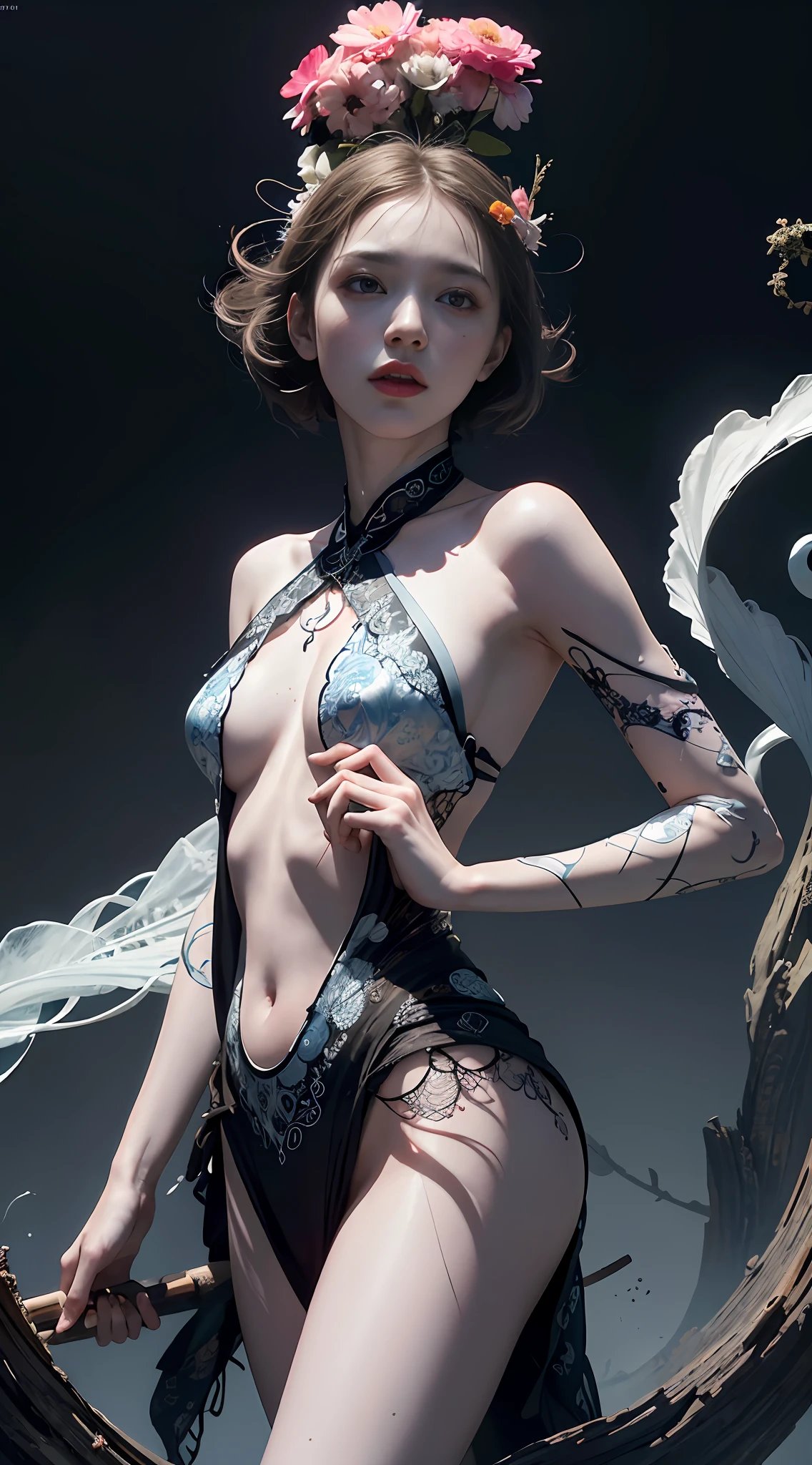 official art, unity 8k wallpaper, ultra detailed, beautiful and aesthetic, beautiful, masterpiece, best quality, (zentangle, mandala, tangle, entangle), dynamic angle, cowboyshot, the most beautiful form of chaos, elegant, a brutalist designed, vivid colours, romanticism, by james jean, roby dwi antono, ross tran, francis bacon, michal mraz, adrian ghenie, petra cortright, gerhard richter, takato yamamoto, ashley wood, atmospheric, enjoying a stream of music, where you can visualize the notes,ecstasy of flower, streaming musical notes visible, flower_style,rainbow-candy,style-swirlmagic