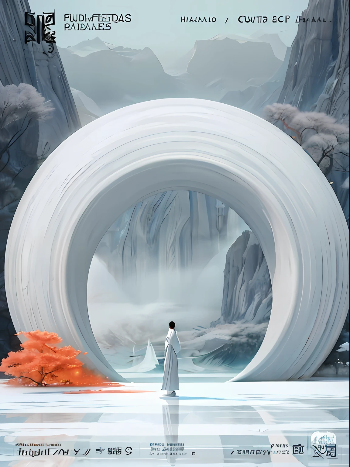 Arafard poster，A man stands in front of a huge white object, Beautiful digital artwork, flowing white robe, A beautiful artwork illustration, smooth digital concept art, Inspired by Xiao Yuncong, stunning digital illustration, author：Xia Yong, Exquisite digital illustration, beautiful concept art, By Li Song, beautiful 3d concept art, author：Yu Zheding