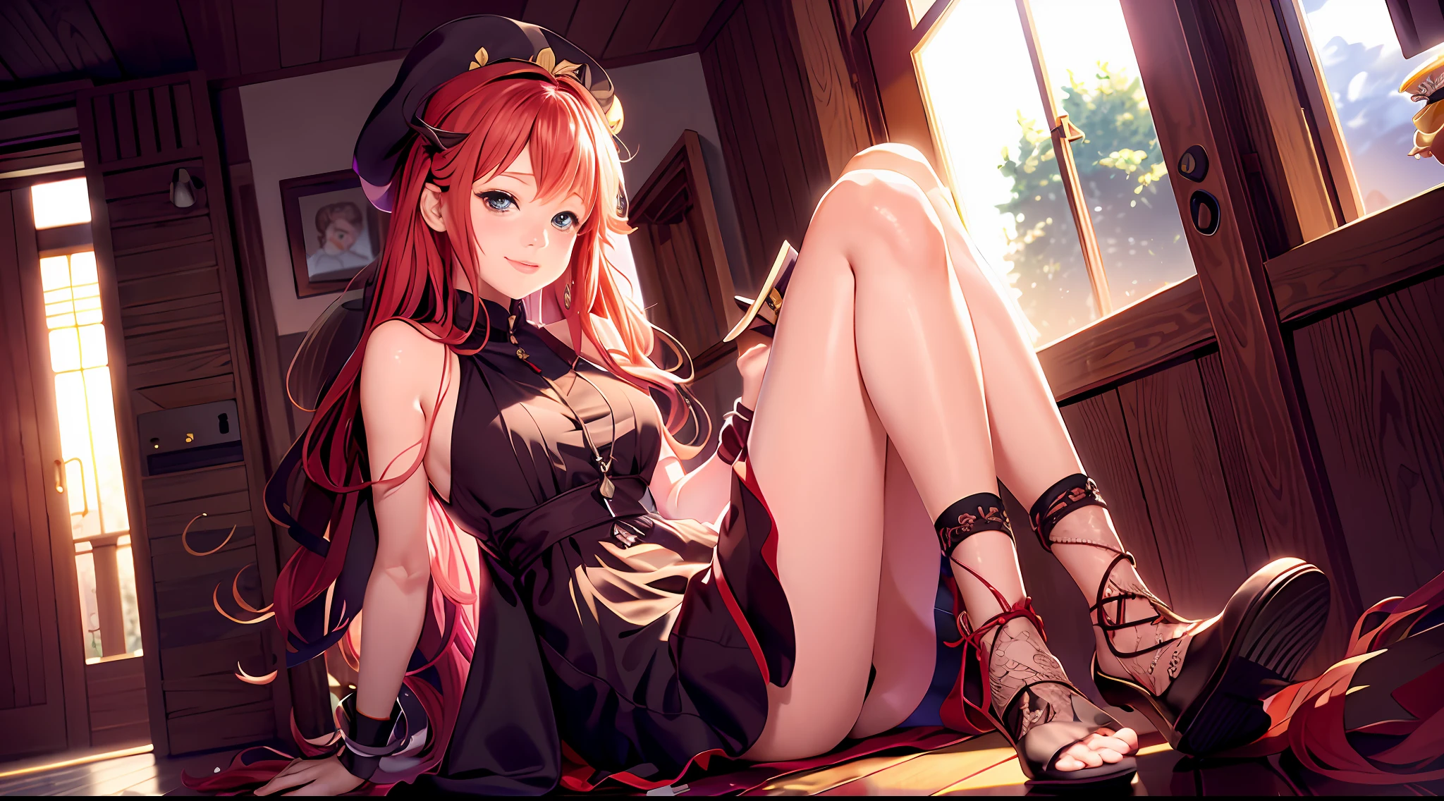 there is a woman that is sitting on the floor with a cell phone, seductive anime girls, Guviz-style artwork, photorealistic anime girl rendering, cute anime waifu in a nice dress, Beautiful anime girl, the anime girl is crouching, Photorealistic anime, Cute anime girl, up of young anime girl, beautiful anime girl crouching, Anime. Soft lighting --auto