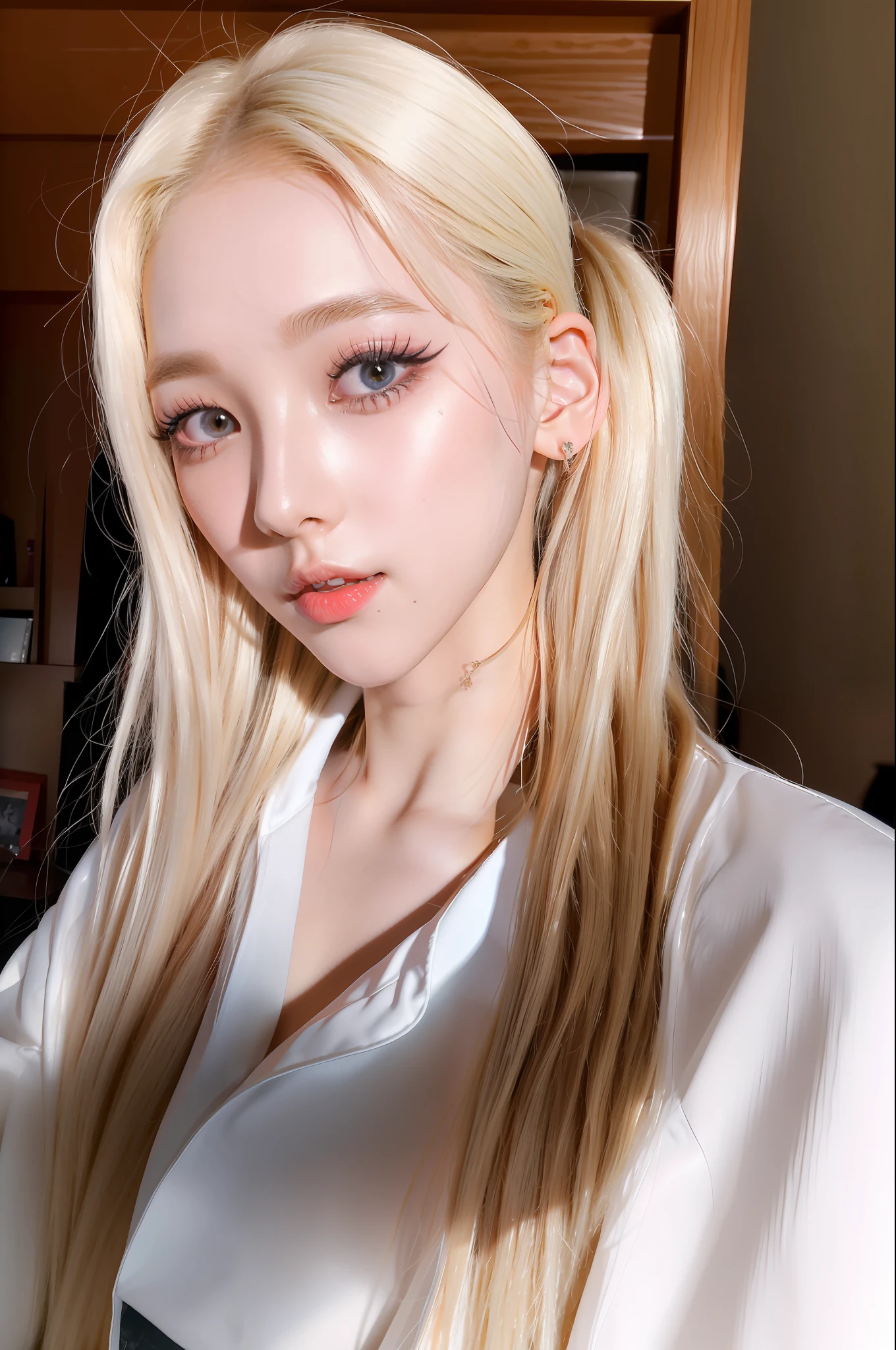 (8k, 4k, best quality, highres, ultra high res:1.1), (masterpiece, realistic, photo-realistic:1.1), 1girl,  face, close-up, twintails, blonde hair, black eyes, red lips,  (looking at viewer:2), absurdly long hair, long eyelashes, eyeshadow,  small face, big eyes,
bare shoulders,
high contrast,