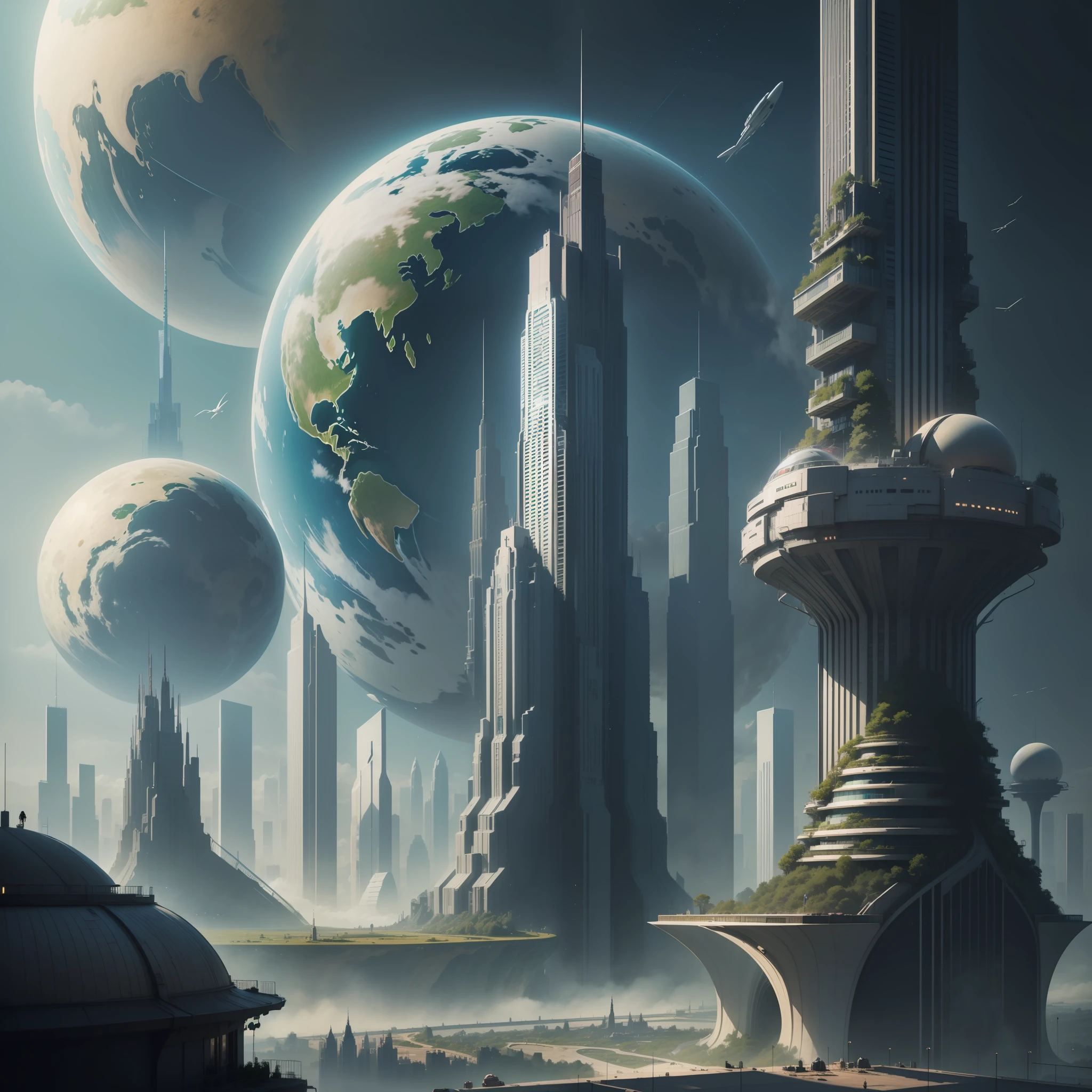 planetes big city cyberpunked Skyscrapers epcot Terraforming SF Utopia top-quality masterpiece 超A high resolution Megacities