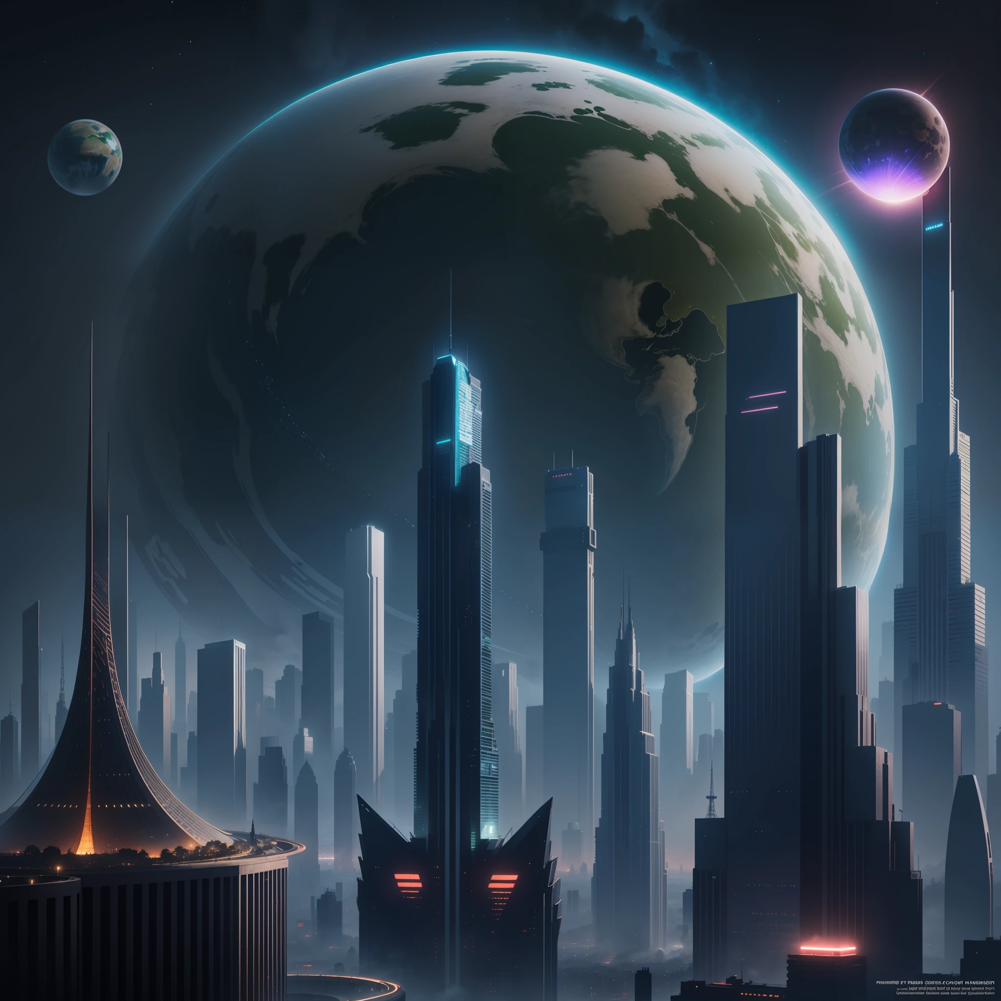 planetes big city cyberpunked Skyscrapers epcot Terraforming SF Utopia top-quality masterpiece 超A high resolution Megacities nighttime scene