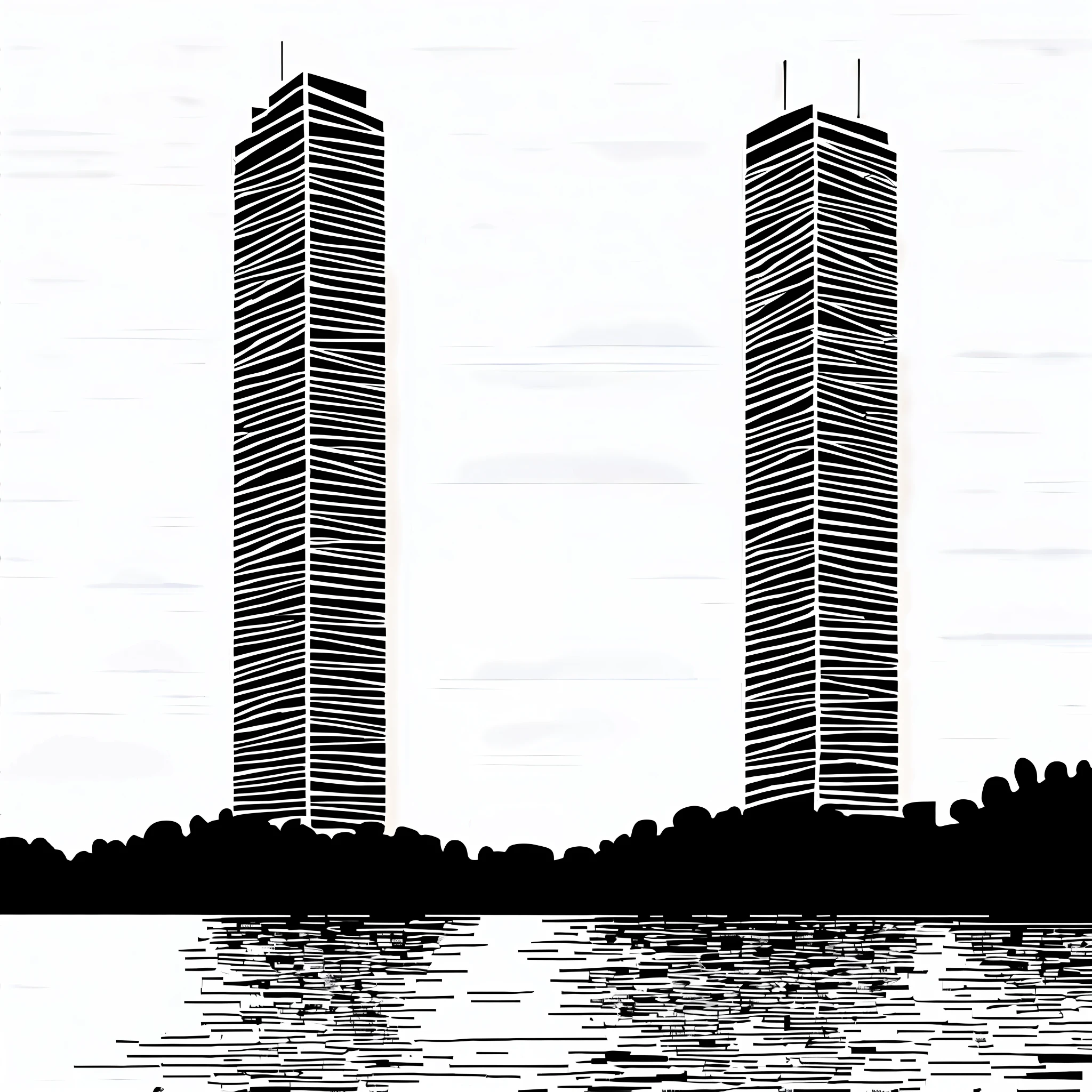 Draw a tall building standing in the sea