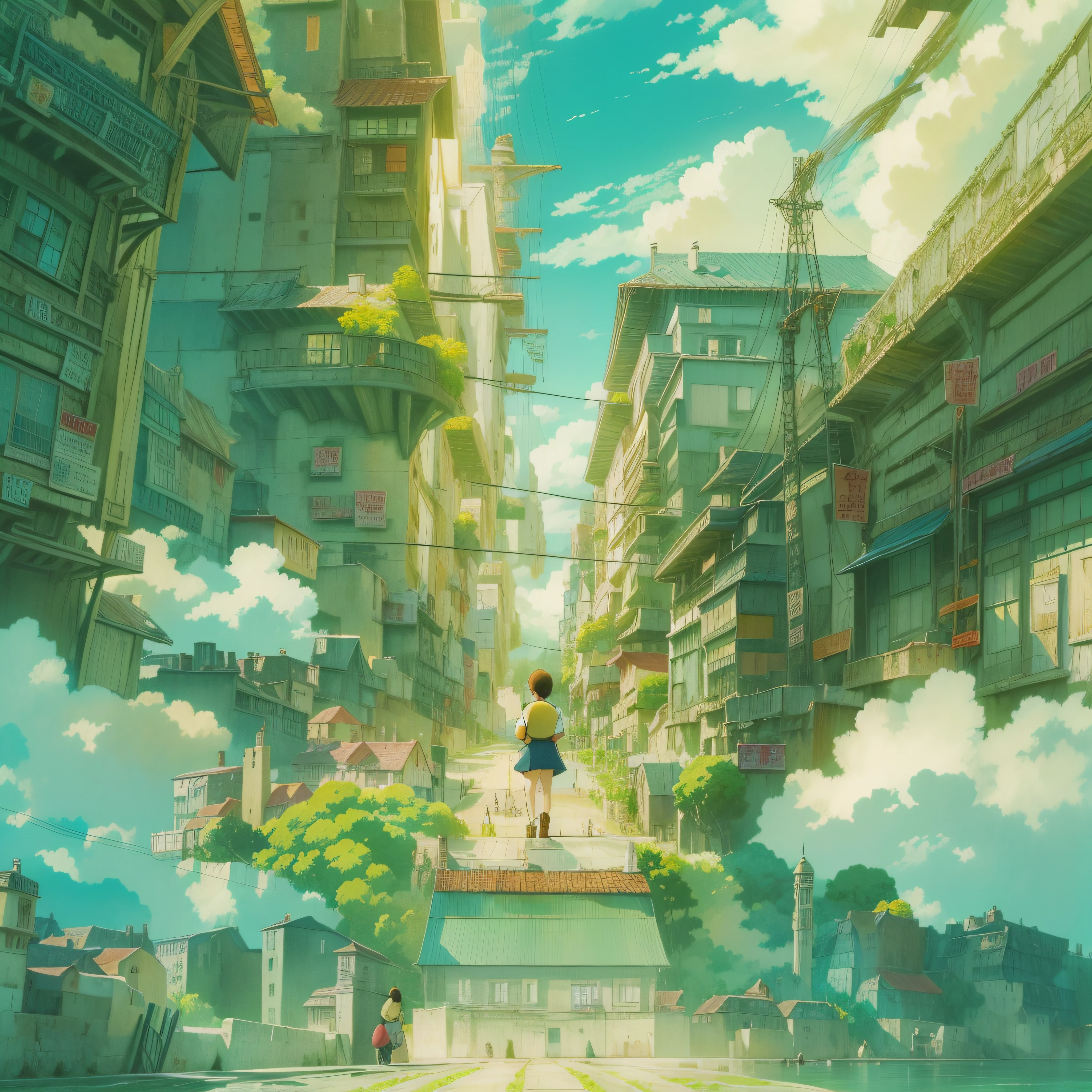 animesque、Skyscape with clouds、Landscape without buildings、You can see the touch of the brush、Studio Ghibli、Ghibli、a sultry、the ground is wet、Scenery、Style、Golden Time、sky line、