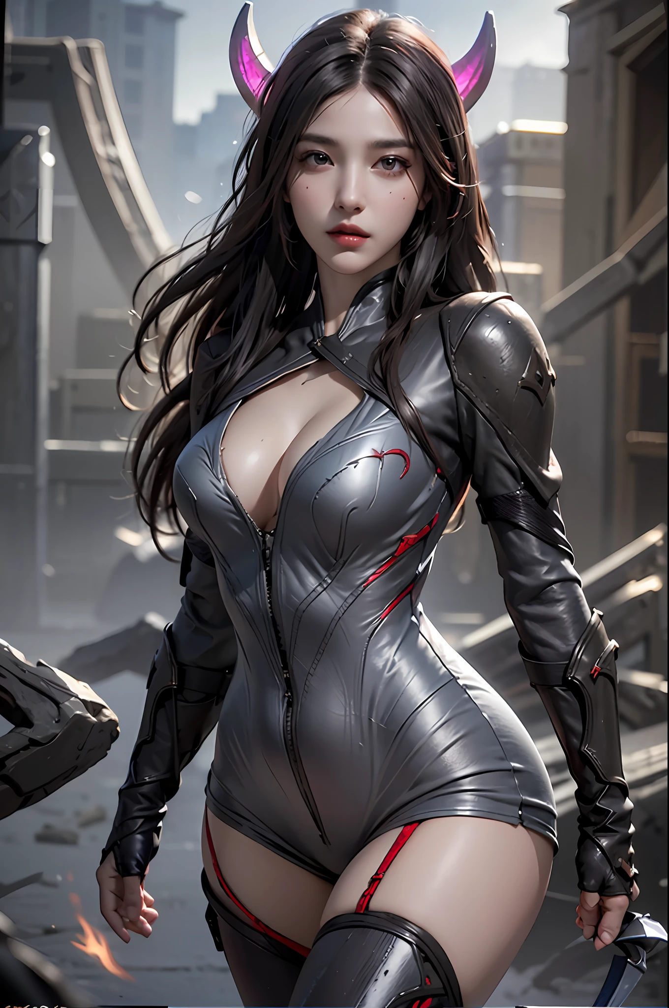 photorealistic, high resolution, 1 girl,  solo, hips up, beautiful eyes, black hair, long hair,  diablo 4 style,  body suit