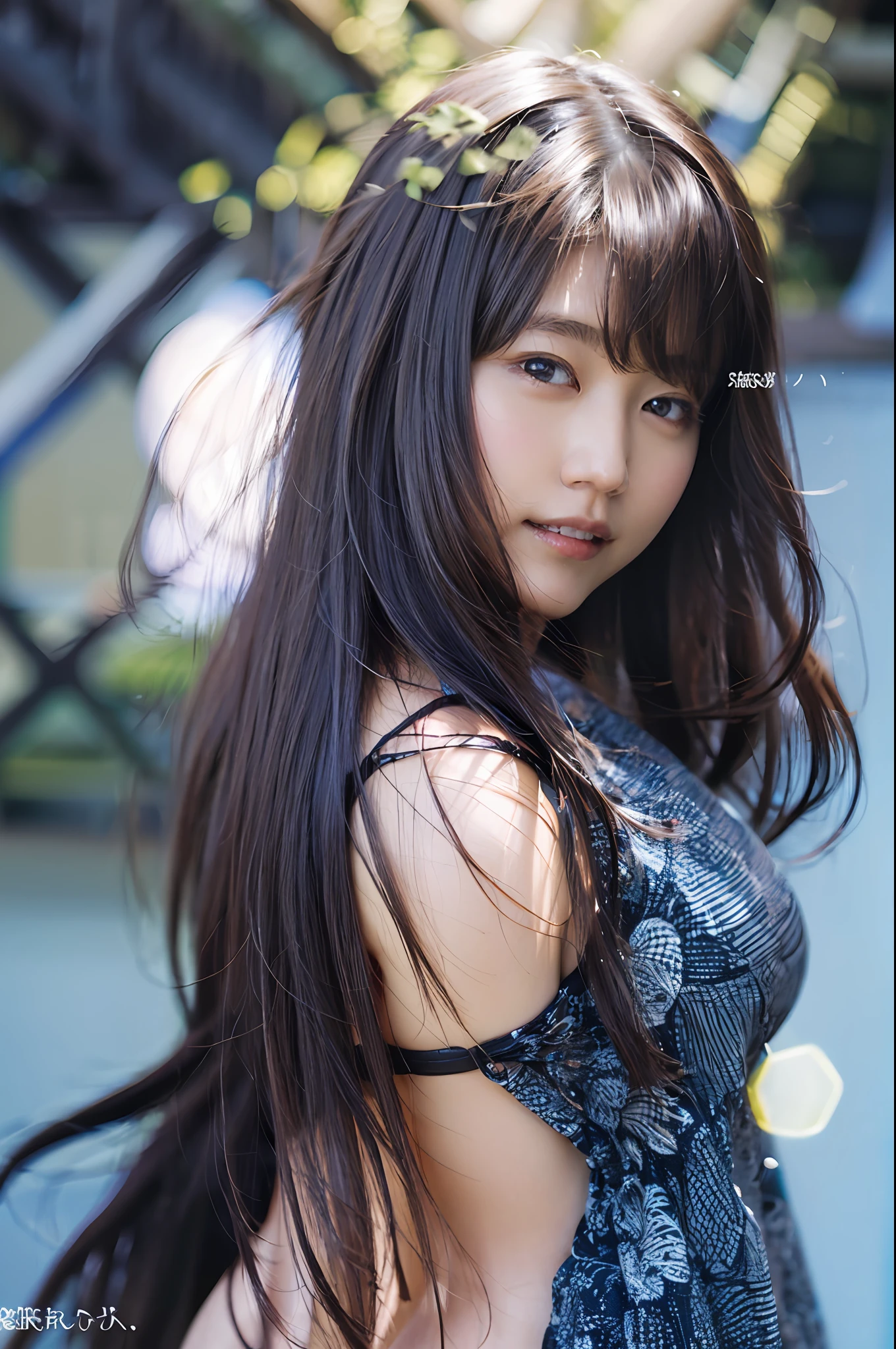 (8k、RAW Photography、top-quality、​masterpiece:1.2)、(realisitic、Photorealsitic:1.37)、ultra-detailliert、超A high resolution、1人、see the beholder、beautifull detailed face、a smile、Constriction、(slim waist) :1.3)、The shirt、bigeautiful detailed skin、Skin texture、floated hair、profetional lighting、Moist eyes