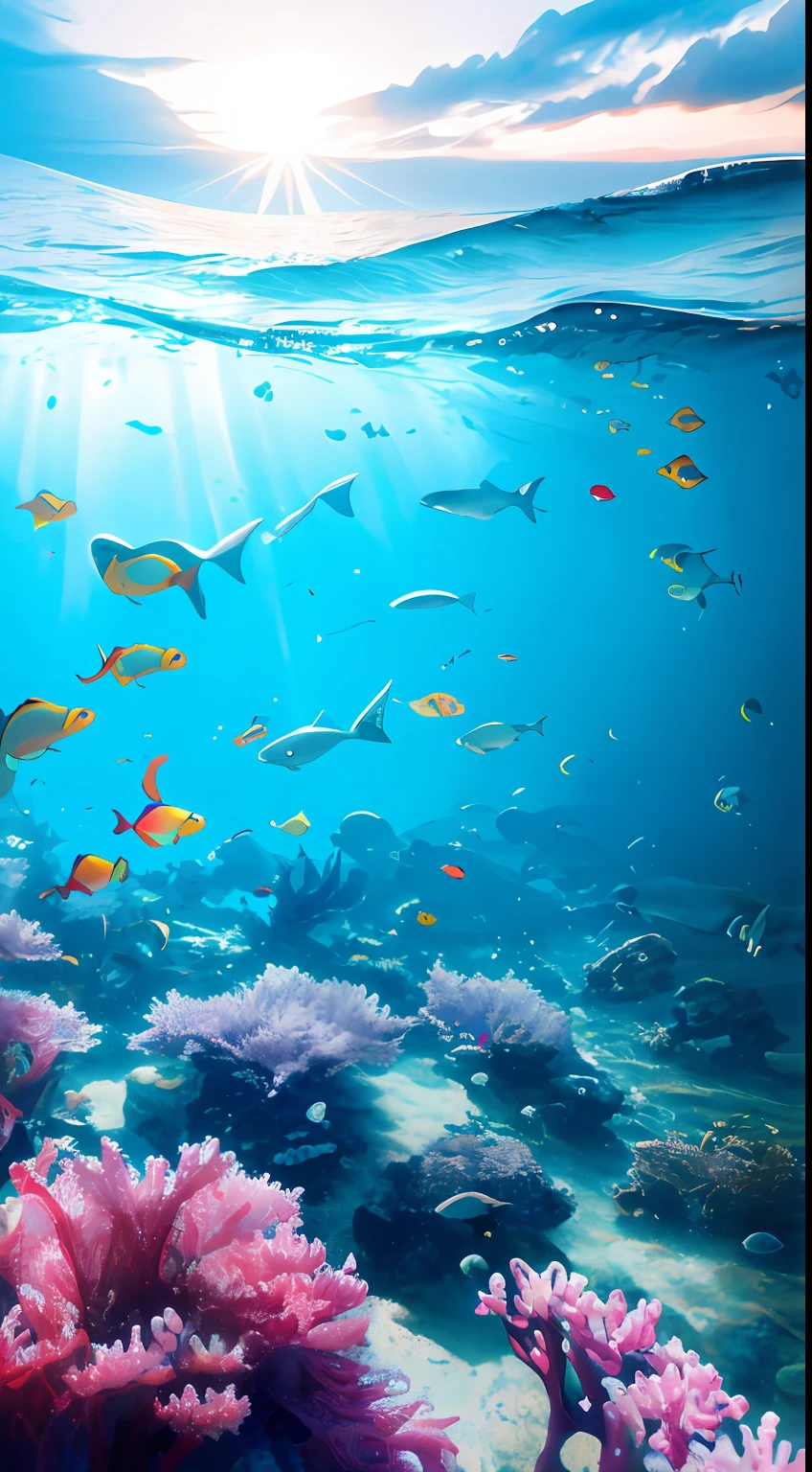 tmasterpiece， high high quality， Extremely detailed Cg Unity 8K wallpaper， Skysky，sea surface，the night，The landscape， ocean floor，  Mare， The fish， the shark， jelly fish， the reef， without humans， an award winning photograph， Bokeh， depth of fields， hdr， flood， color difference， realisticlying， The is very detailed， Art station fashion， 复杂， high detal，