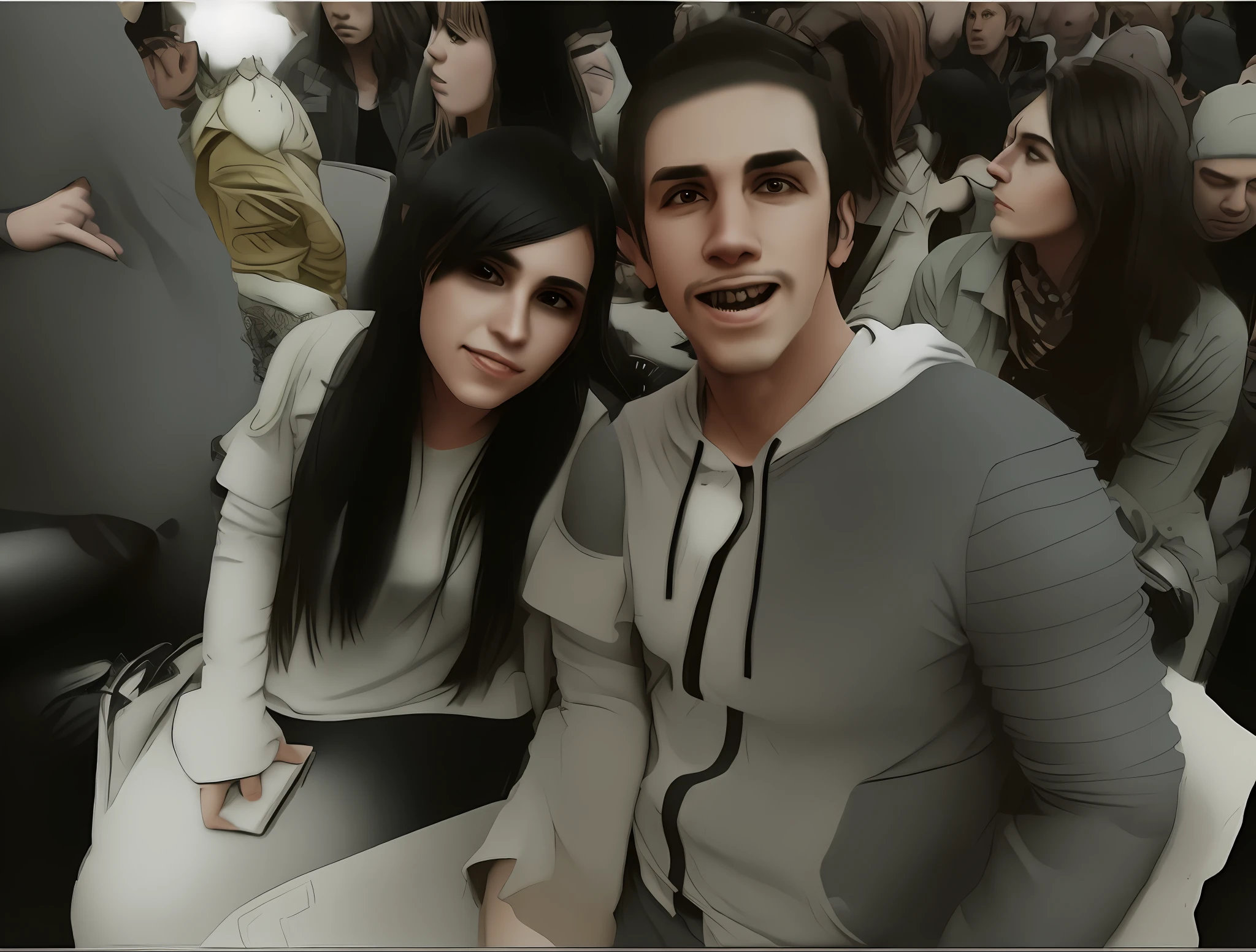 Pareja de jovenes rockeros vestidos con chaqueta de cuero negro y tachas en el recital de kiss