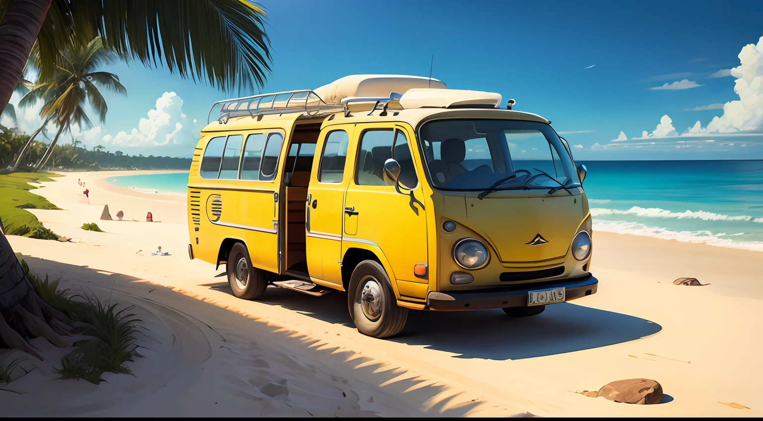 simpsons style cartoon art, beach, tropical --auto