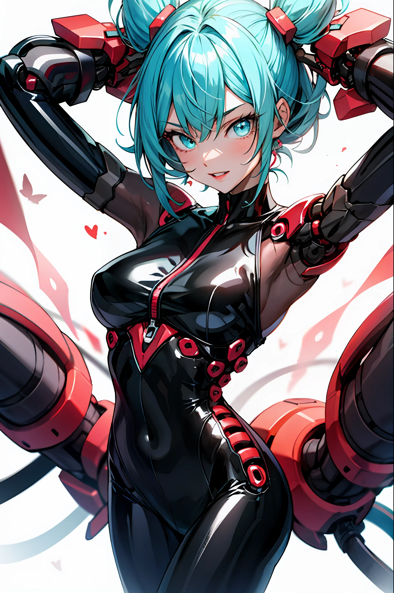 Latex anime girl posing for photo, biomechanical oppai, Chic, vermillion and cyan, red and cyan,