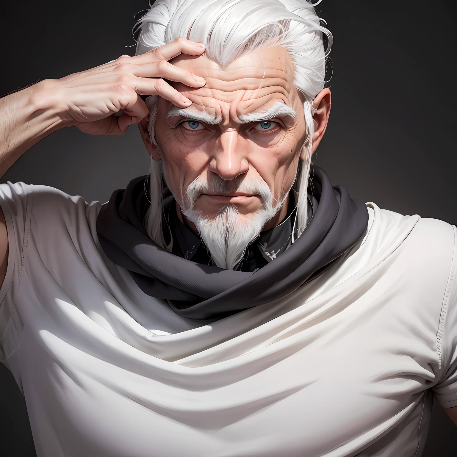 O maior adivinho do mundo: White-haired elderly man with an imposing presence that radiates confidence and determination. the mysterious appearance wise and experienced. Seus olhos azuis penetrantes brilham com entusiasmo e empatia, conveying your passion for sharing meaningful life experiences. Use the power of your mind and esoteric experiences to demonstrate your experience