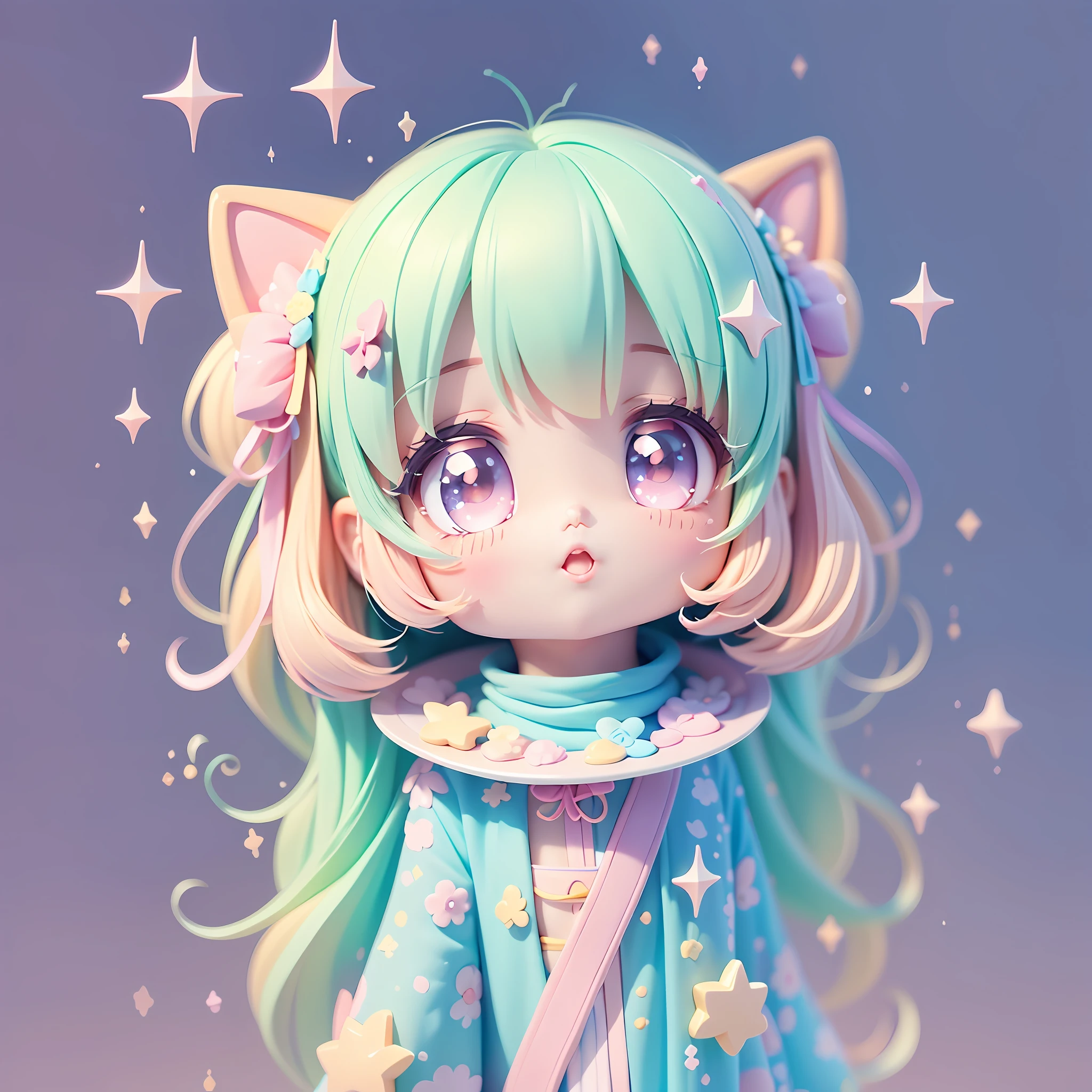 chibi looking up, leaning, bubbles around, kawaiitech, kawaii, cute, pastel colors, best quality, happy