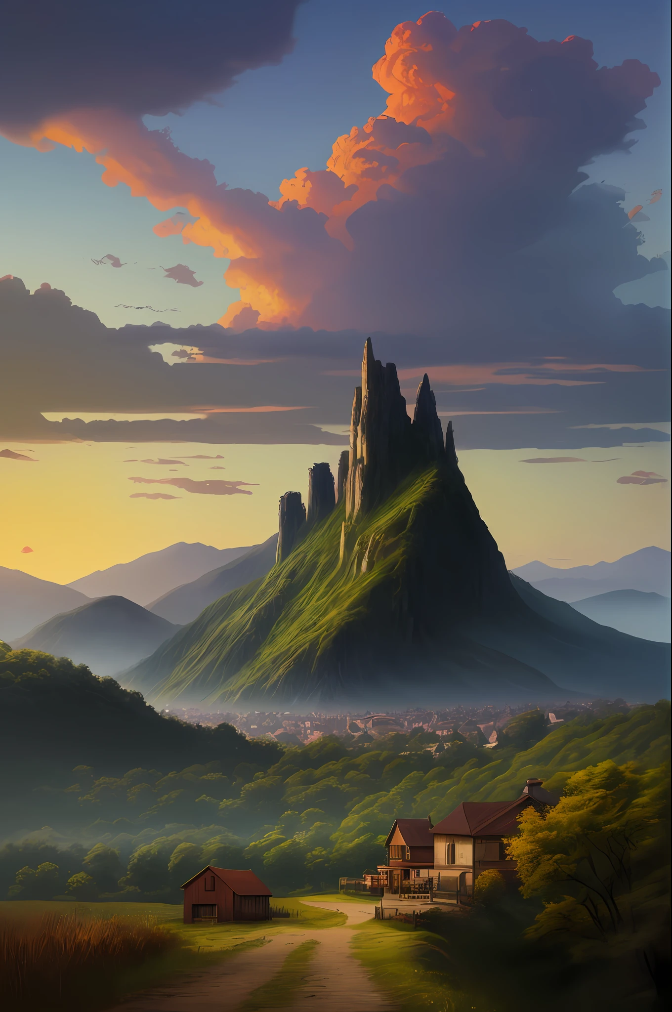 A highly detailed anime illustration,
landscape,
vintage, dreamy, drawing, trending on artstation, UHD, (((by Quentin de Warren))):1.8, atmosphere, luminosity