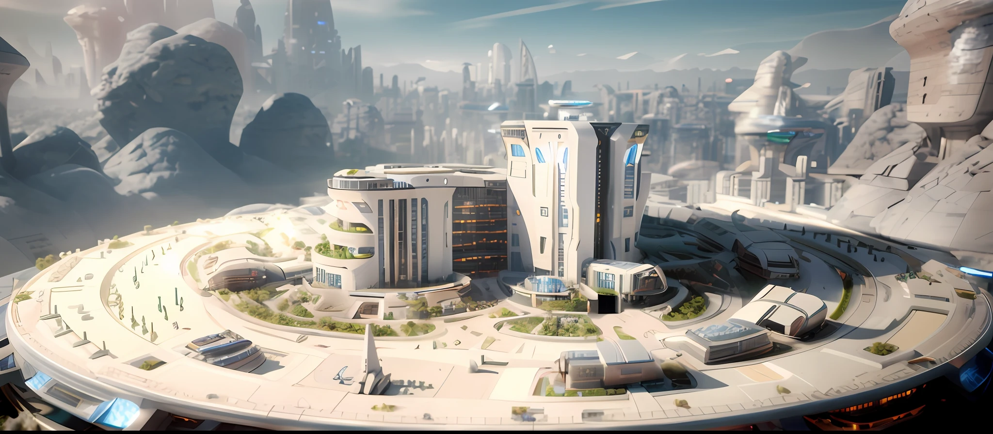 （ultra - detailed：1.4），Complex modern sidewalks，Complex modern cityscape，Large structured city of Valhalla，Fantasy sci-fi city，Huge futuristic hospital complex，Solar punk futuristic utopia，Future City，Extreme detail，Realistic lighting，Epic composition，（Complex details），（Complex design，Hyper-detailing：1.2），art  stations，（tmasterpiece，Optimal quality），hyper HD，32K --v 6