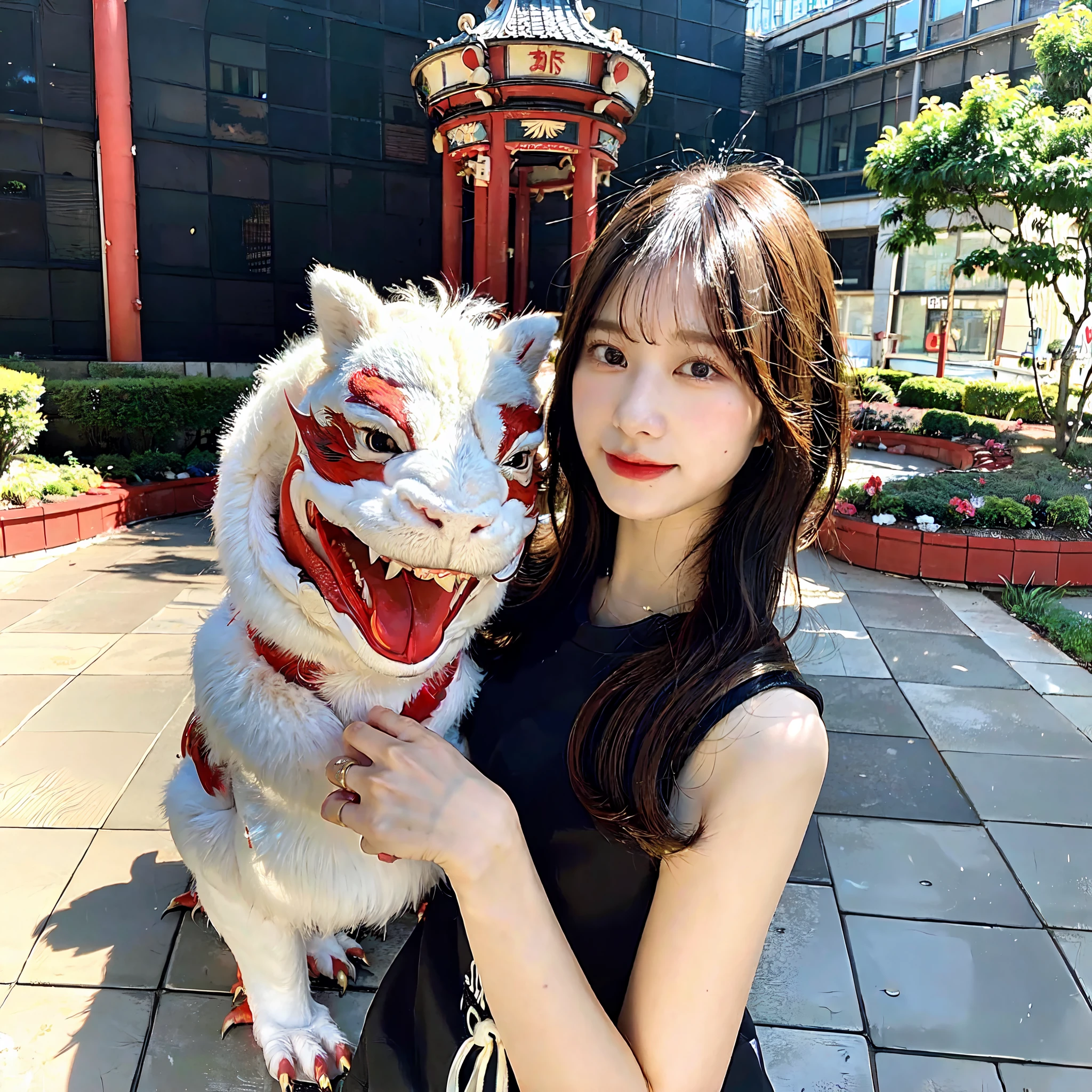 beautiful girl standing with chinese dragon, masterpiece,(best quality:1.4),(ultra highres:1.2),(photorealistic:1.4),(extremely detailed 8k, RAW photo:1.2),ultra quality,real light,real shadow,realistic light,realistic shadow