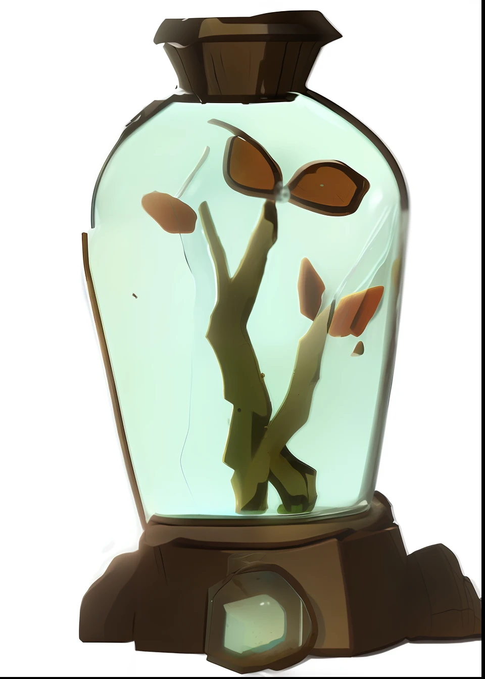 Biotech glass jars,There is a small branch inside, hyperdetailed scp artifact jar, head in a jar, Petscop, Wood and glass details
