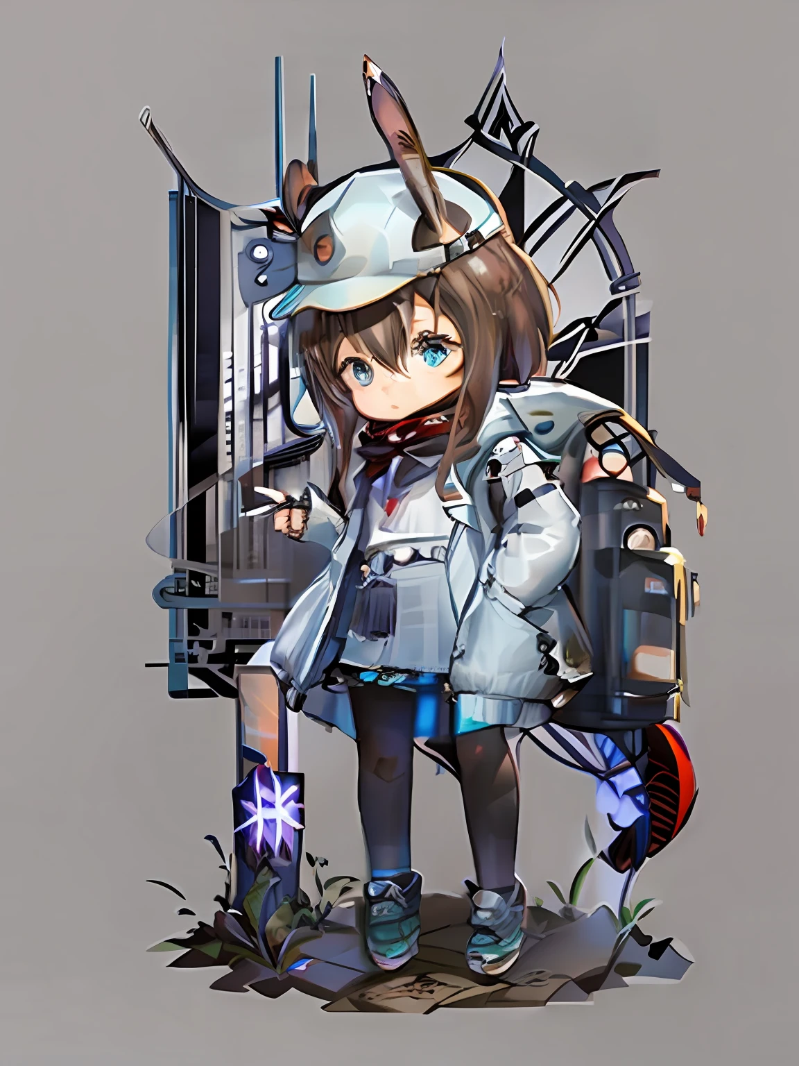 1girll, Solo, (full body:1.5), (tchibi:1.5), Depth of field, Simple background