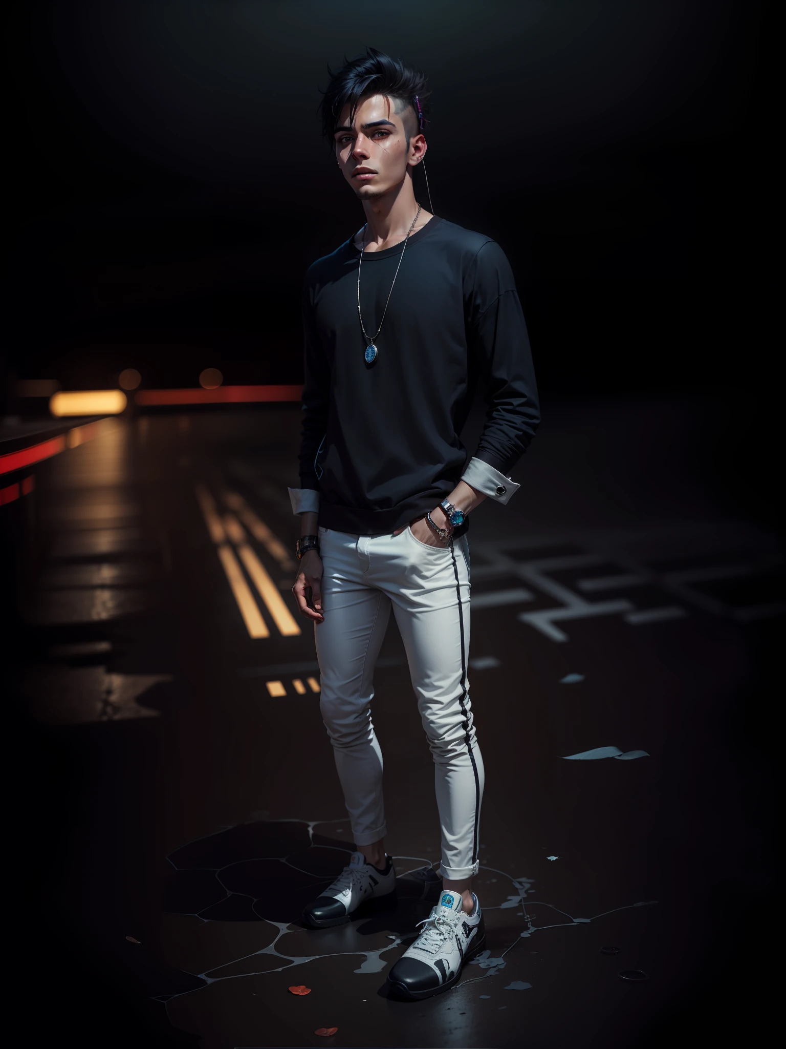 Background change cyberpunk Handsome boy realistic ultra stylish shoes neck chain