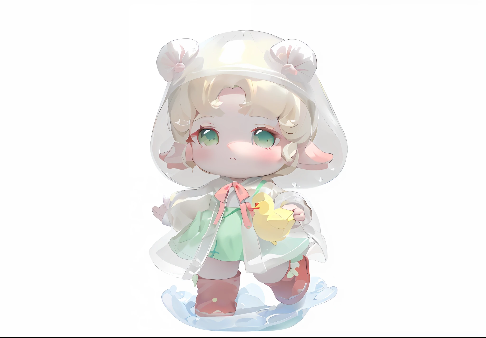 Lori huge breasts cleavage , cute character, , spoon pear slim loli figure,lalafell, small loli girl, 2D,Two-dimensional,anime big breast,Celluloid,k hd,8K,Wearing a raincoat with a little yellow duck,Scene in the rain,illustratio