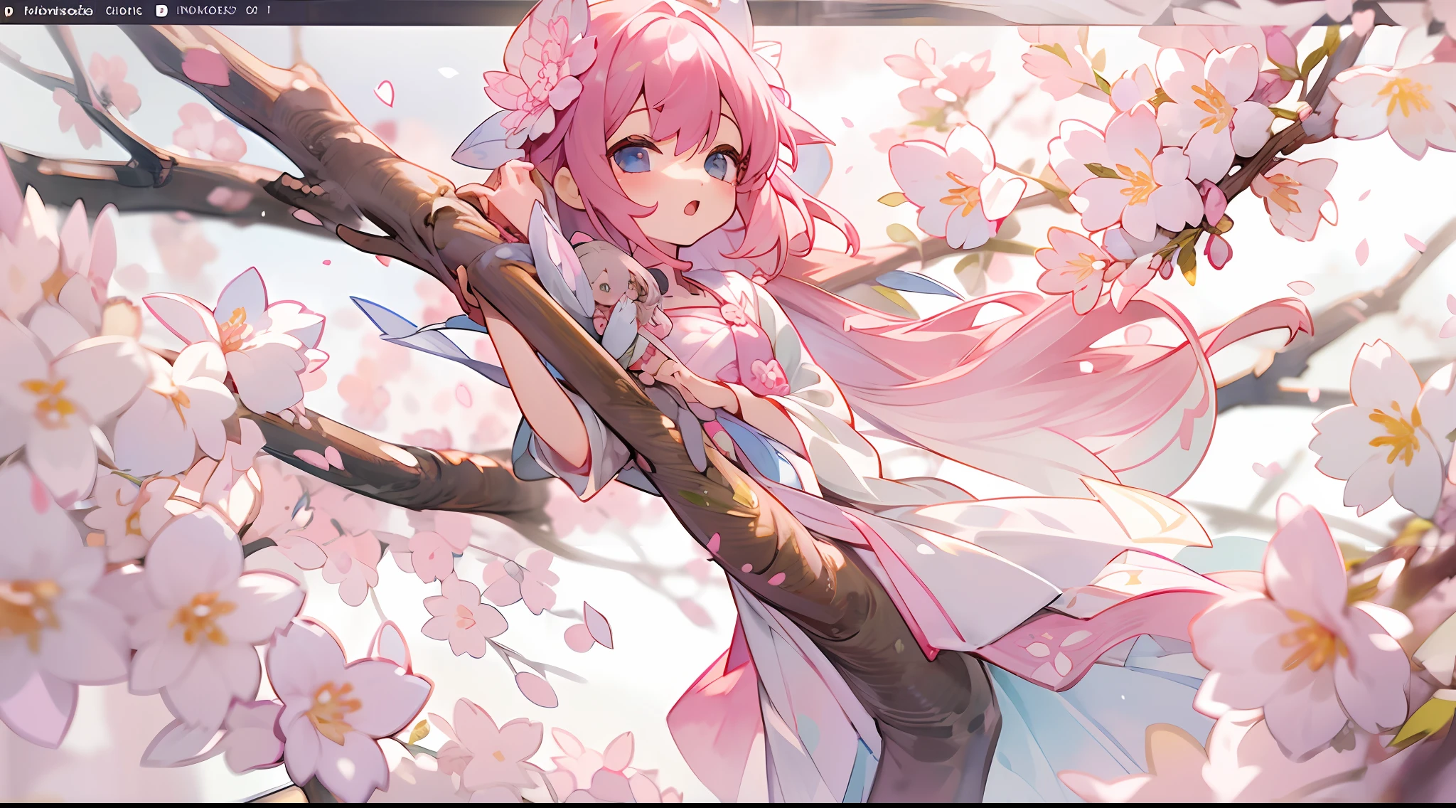 photoRealstic、Doll standing in front of the painting、bionde、Yawning face、Sengai、pixiv、rokoko、dollfie dream、watercolor Nendoroid、(High Definition Figure)、flowing sakura-colored silk、nendroid、highly_Detailed!!,Cherry blossom petals、Flowing cherry blossom silk、season!!: 🌸 ☀ 🍂 ❄