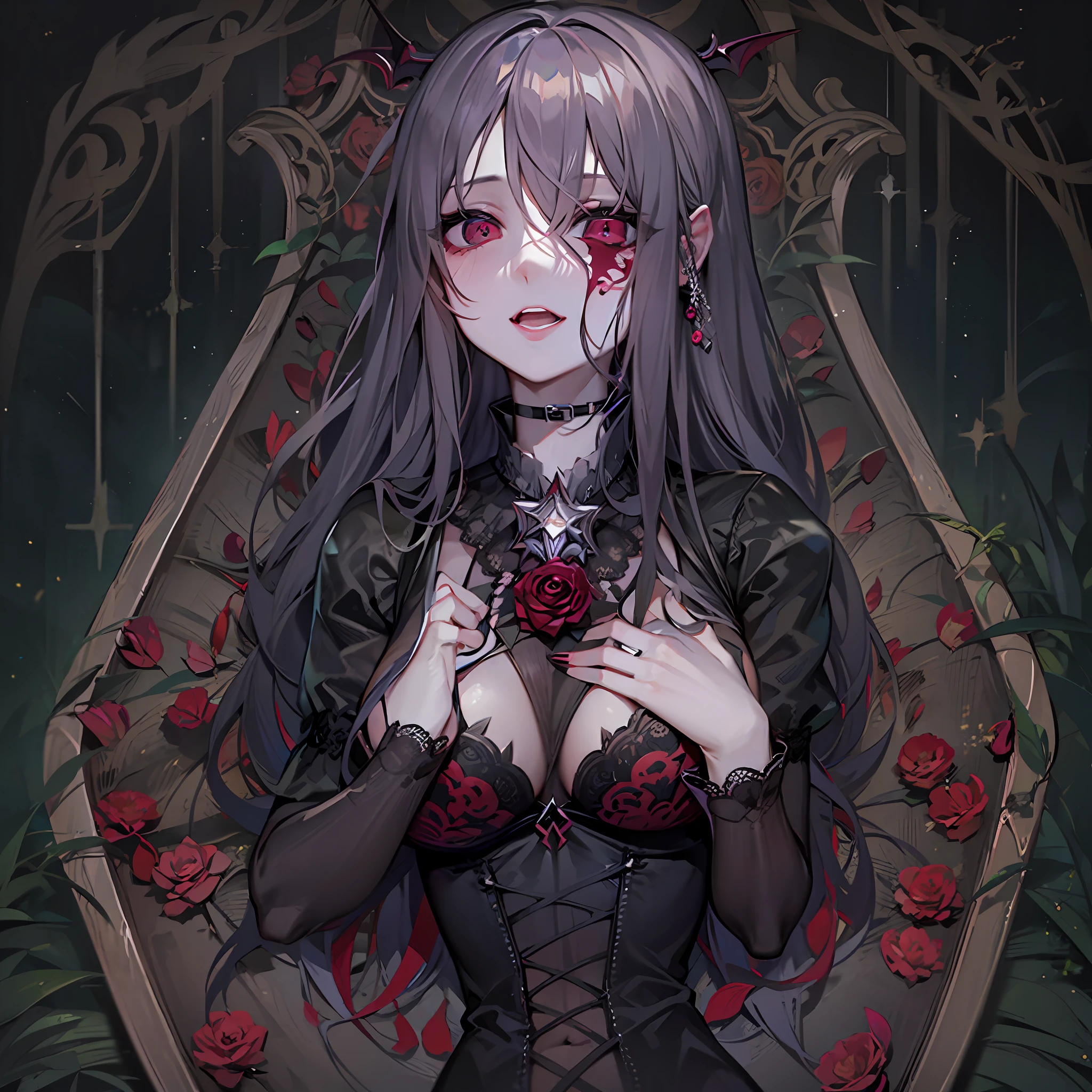 coffin、Coffin lid、Vampire girl in a coffin