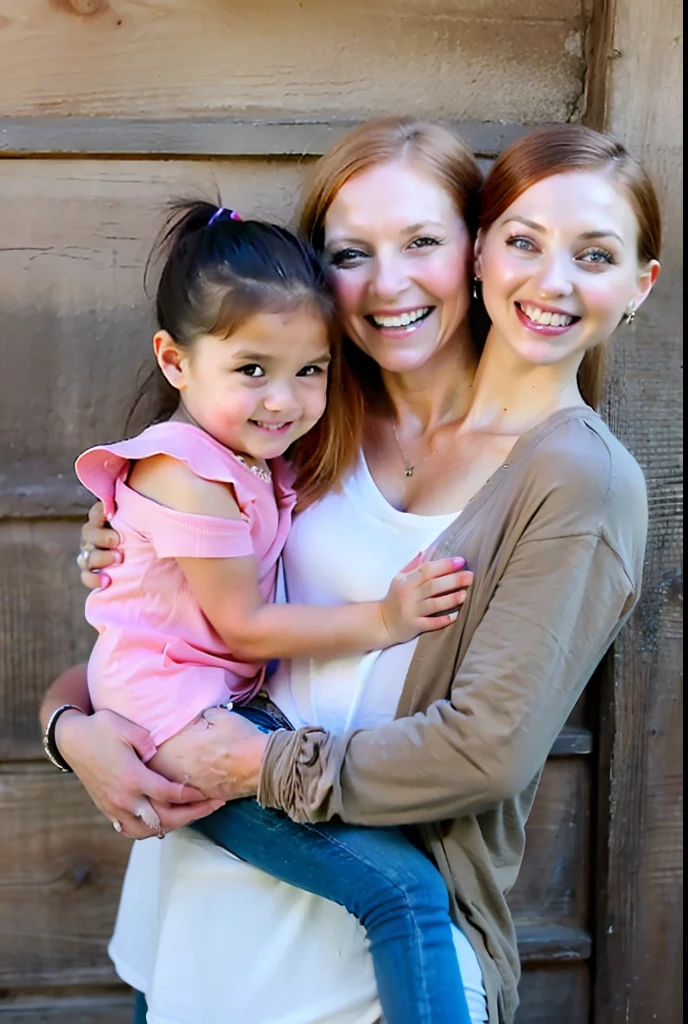 2heads, two headed girl, (mom and daughter:1.5), (one torso:1.5), (female:1.5), (redhead:1.4), (teenager:1.4), (caucasian:1.5), (two heads on one body:1.4), conjoined twins, heads side by side, one torso, young, uncomfortable, barefoot