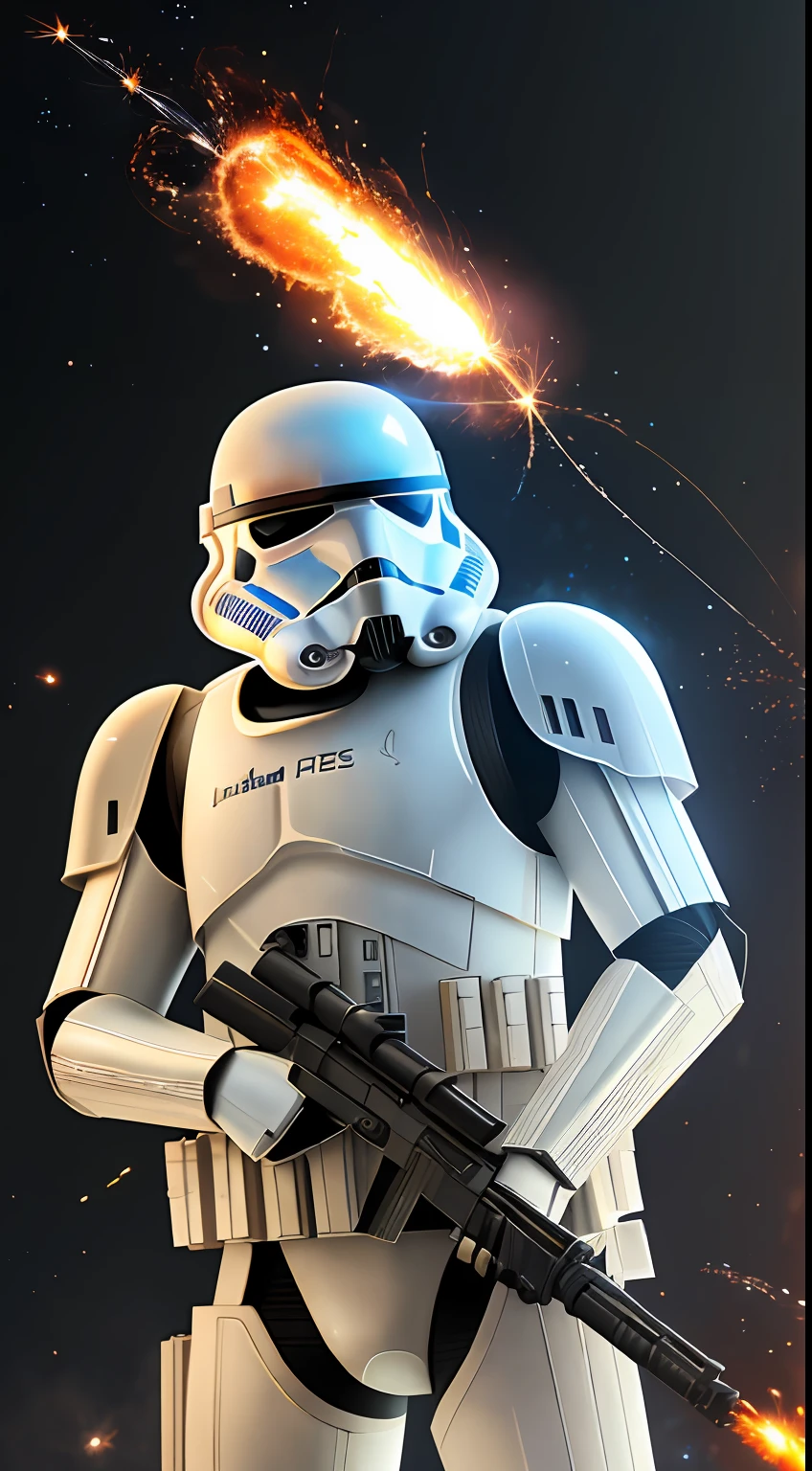 hiquality, Cinematic Beam, портрет Stormtrooper from Star Wars, epic lighting, 1-point lighting, hight resolution, (Detailed image:1), insane details, soft, (Highly detailed:1.2), Masterpiece, 8K UHD, comic style (The effect of flaming particles:1.2)