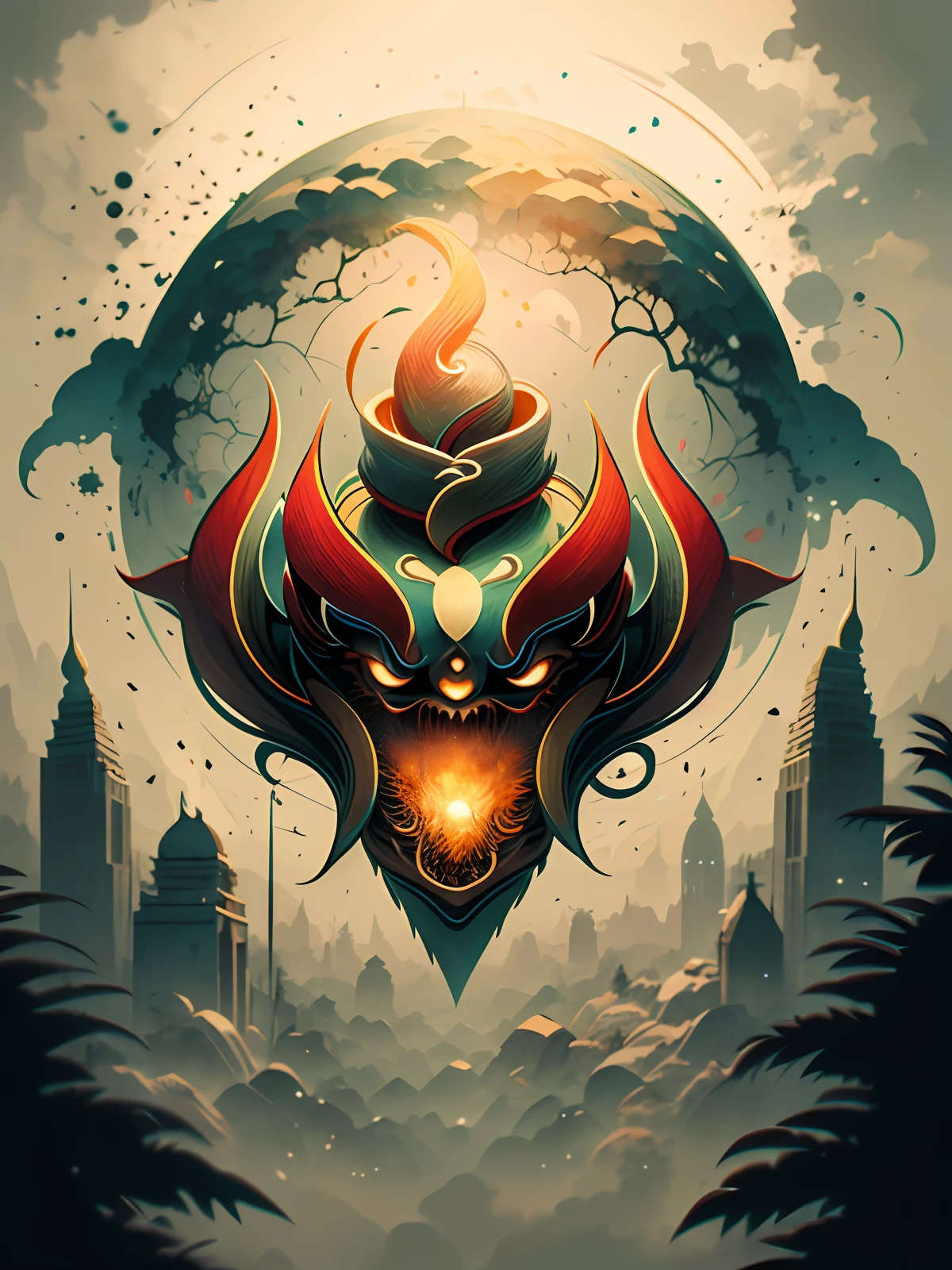 Absurd, high resolution, ultra-detailed, (1 girl:1.3), broken, design a beautiful temple scene, intricate architecture, lush gardens, and a sense of peace and spirituality. Broken, creating an image of a destructive demon with terrifying features, dark powers, and a thirst for chaos and destruction. Broken, designed with a fisheye effect image that captures a wide field of view with a unique curved viewing angle. Break to create rooftop views in urban environments with panoramic cityscapes, dramatic skylines, and a sense of elevation. Break , illustrating the tender moments between parents and children, capturing their bonds, love, and connection. Broken, using pointillism to illustrate images, carefully placed tiny dots of color to create a cohesive and visually stunning whole.