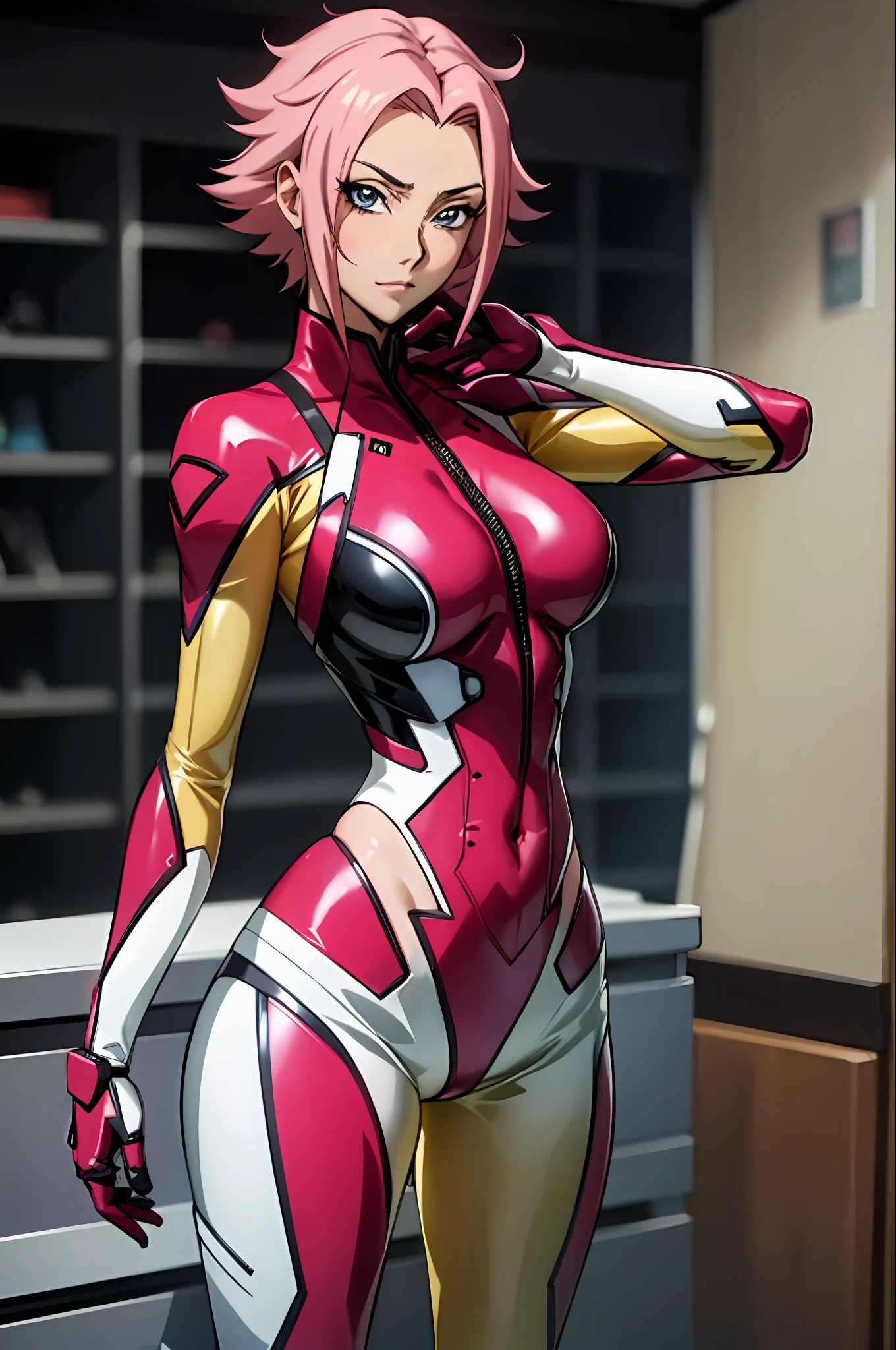 One girl in a latex anime posing for a photo, PastelColors,  Beautiful anime girl, Ecchi anime style,