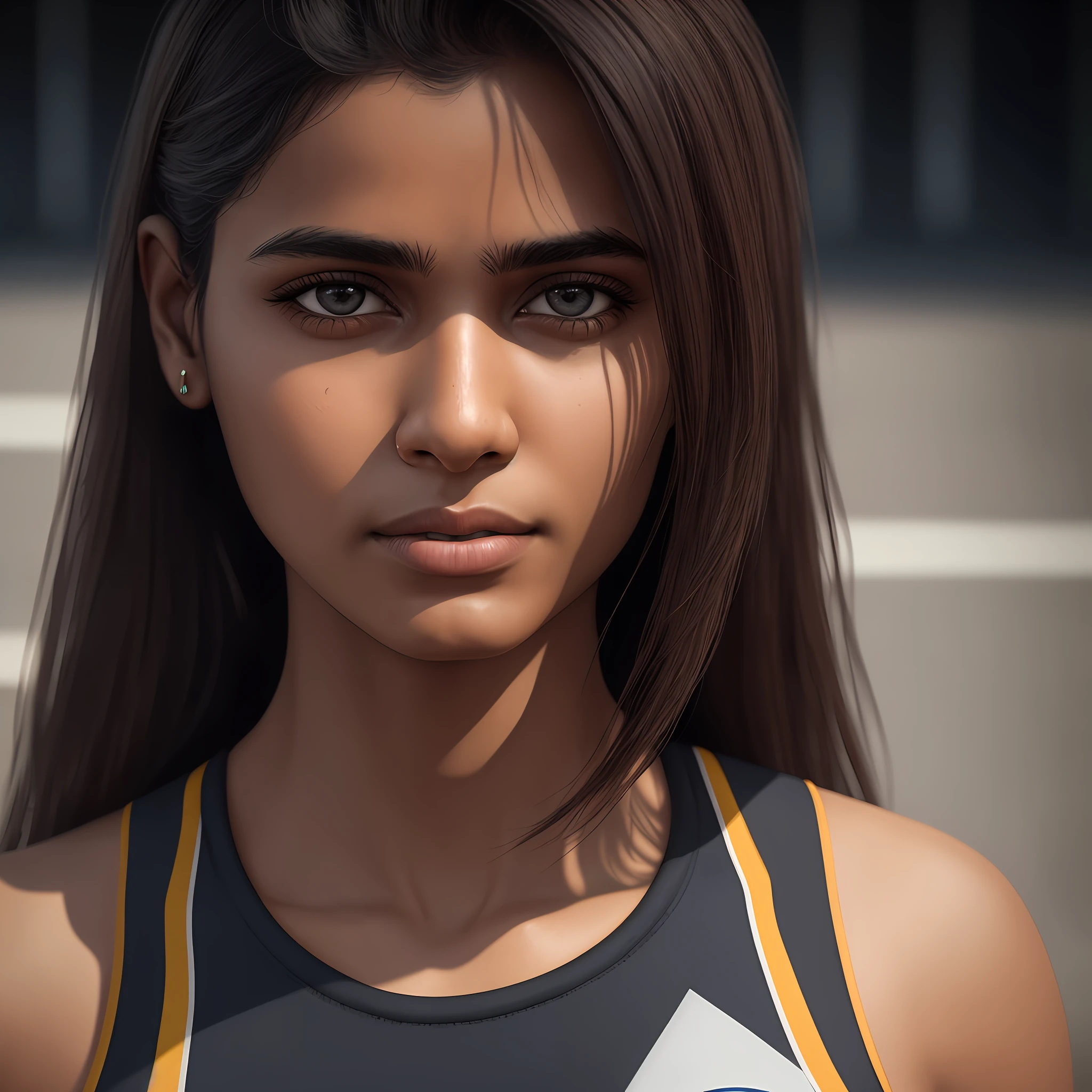 Beautiful mature Indian college student, wearing athletics suit, outside the track field, ((slim, petite)), photorealism, photorealism, masterpiece, realism, realism, photorealism, photorealistic digital art trends in Artstation 8k HD detailed realistic, detailed, skin texture, ultra-detailed, realistic skin texture, armature, best quality, super high resolution, (realism: 1.4),, high resolution, detailed, raw photo, sharp, by Lee Jeffries Nikon D850 Film Stock Photograph 4 Kodak Portra 400 Camera F1.6 Lens Rich colors Ultra-realistic realistic textures Dramatic lighting UnrealEngine ArtStation CineStill 800 trend, --auto