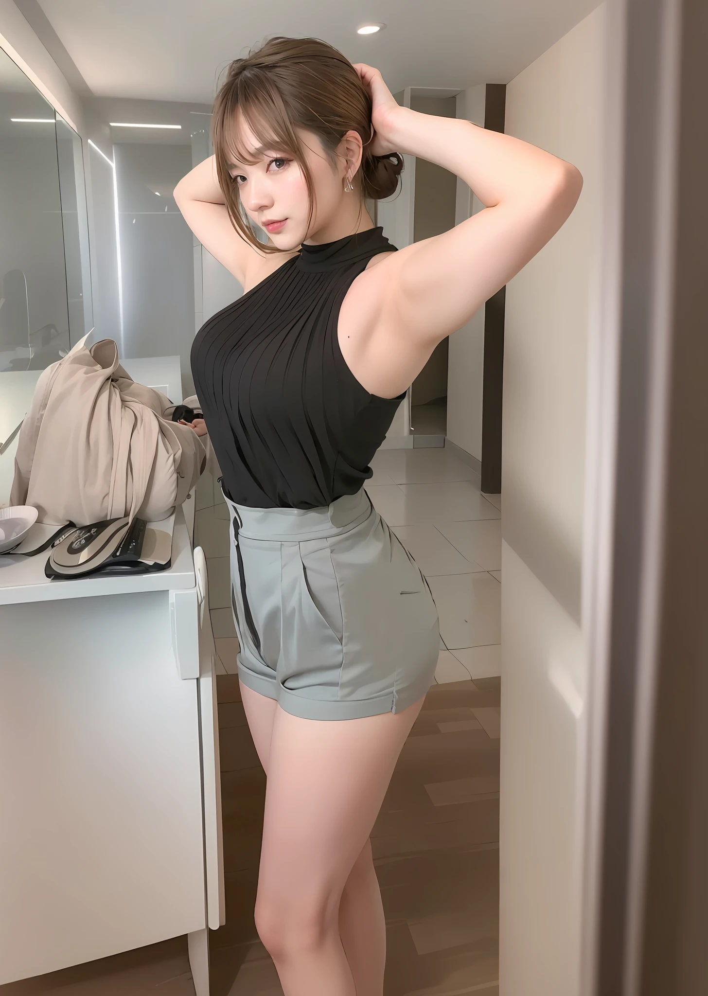 there is a woman that is posing in a room with a bag, korean girl, thicc, bbwchan, beautiful south korean woman, attractive pose, gorgeous young korean woman, korean woman, lalisa manobal, heonhwa choe, 8k)), sexy look, sakimichan, black top, # oc, #oc
