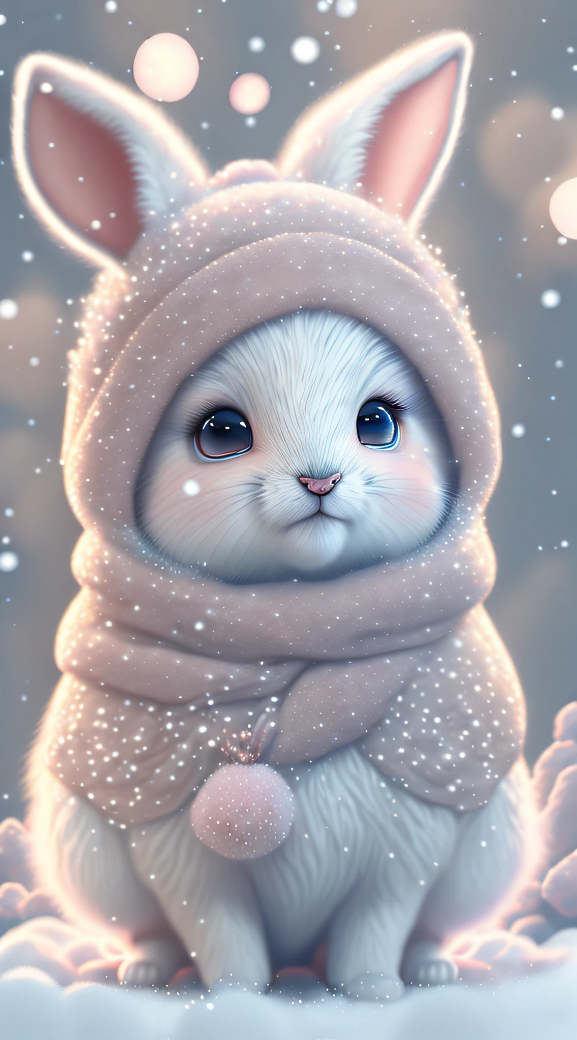 Ultra-detailed CG art，Cute fawn surrounded by ethereal roses，pastels，Low-light bokeh，aethereal，best qualtiy，Highest high resolution，Complicated details，fanciful，cute animal，Little fluffy bunny，snowfield