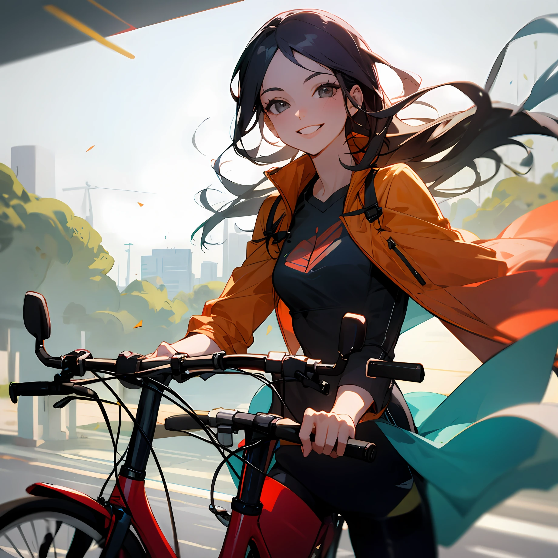 Mulher sorridente andando de bicicleta