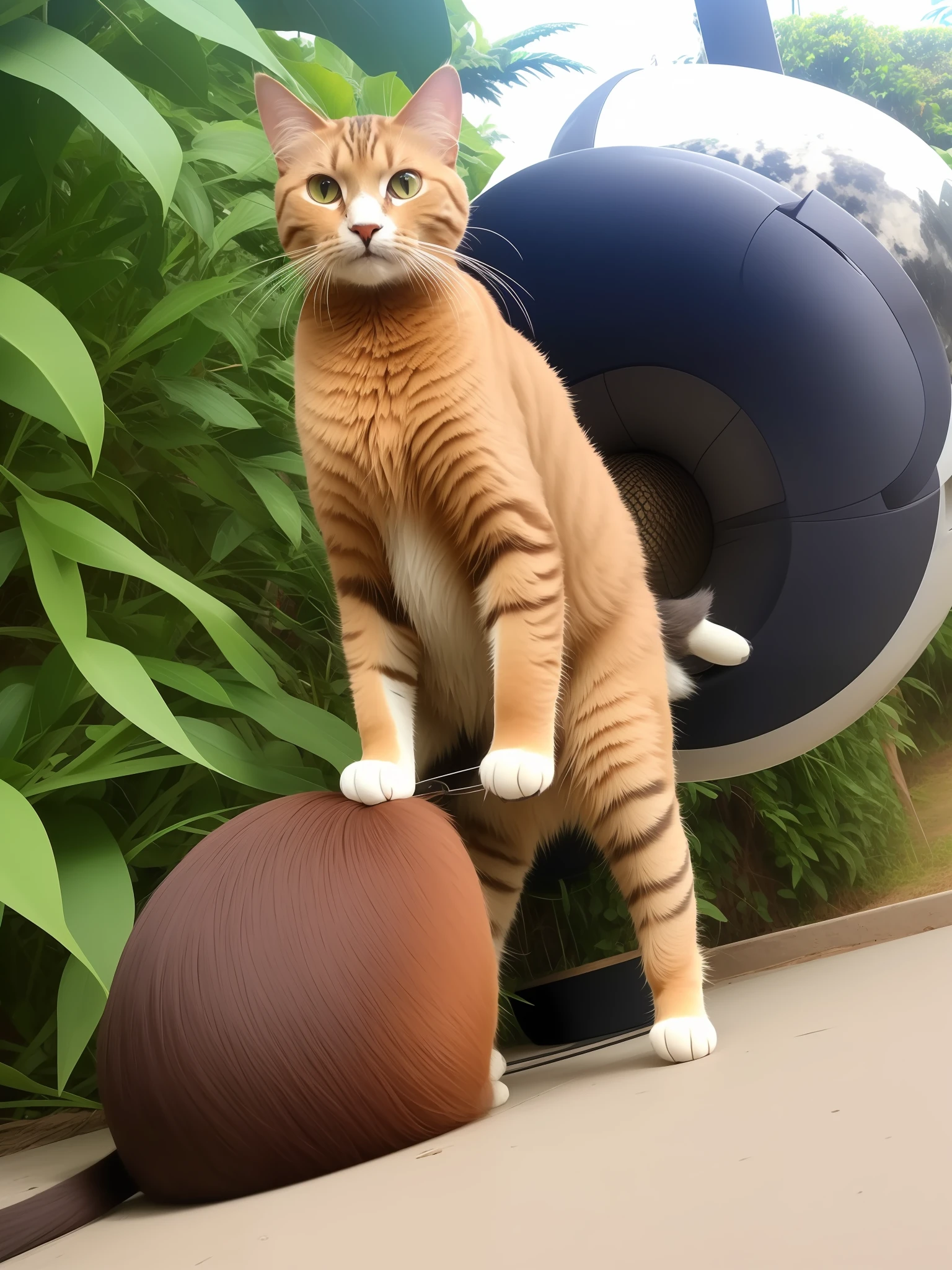 Gato grande cinza rajado no lugar do focinho colocar um bico de tucano adicione planetas