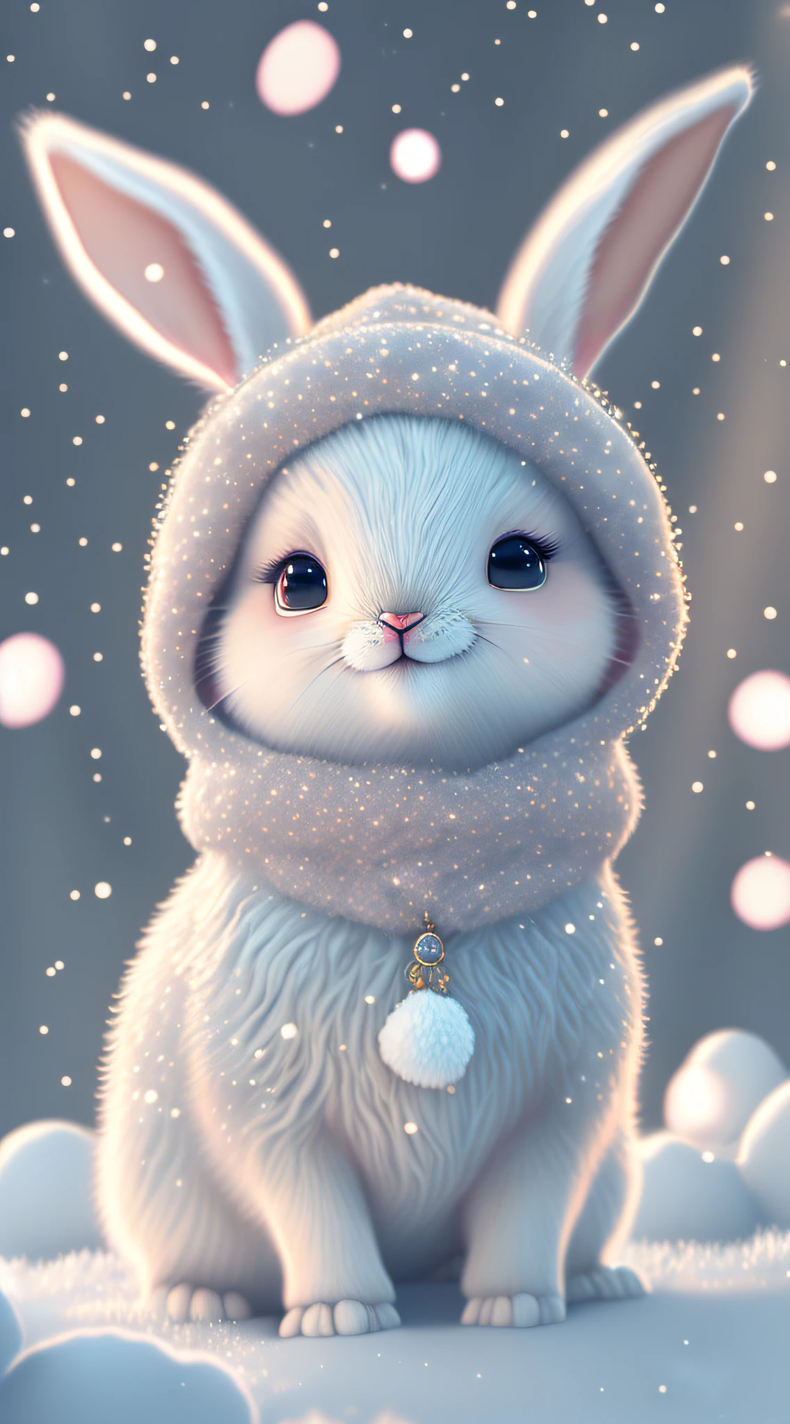 Ultra-detailed CG art,Cute fawn surrounded by ethereal roses,pastels,Low-light bokeh,aethereal,best qualtiy,Highest high resolution,Complicated details,fanciful,cute animal,Little fluffy bunny,snowfield