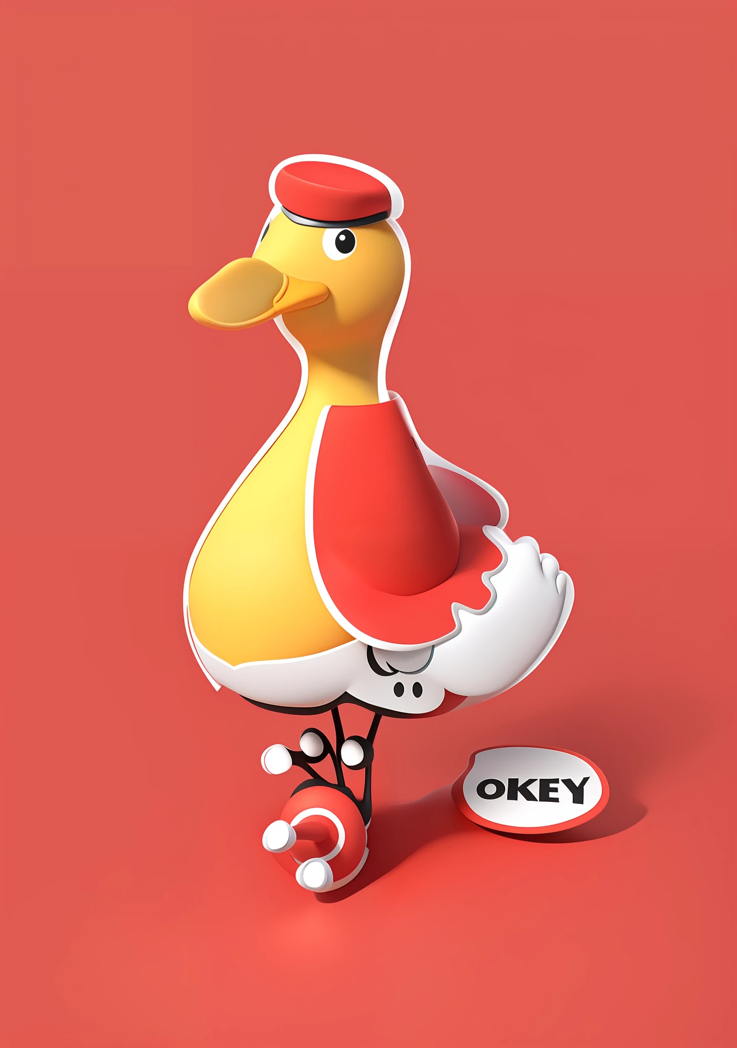 Close-up of a cartoon duck with a red hat on his head, Anthropomorphic ducks are too confident, illustration of a duck, gaa, , Duck, anthro rooster, The duck is drawn with Microsoft, plushies,OC Render