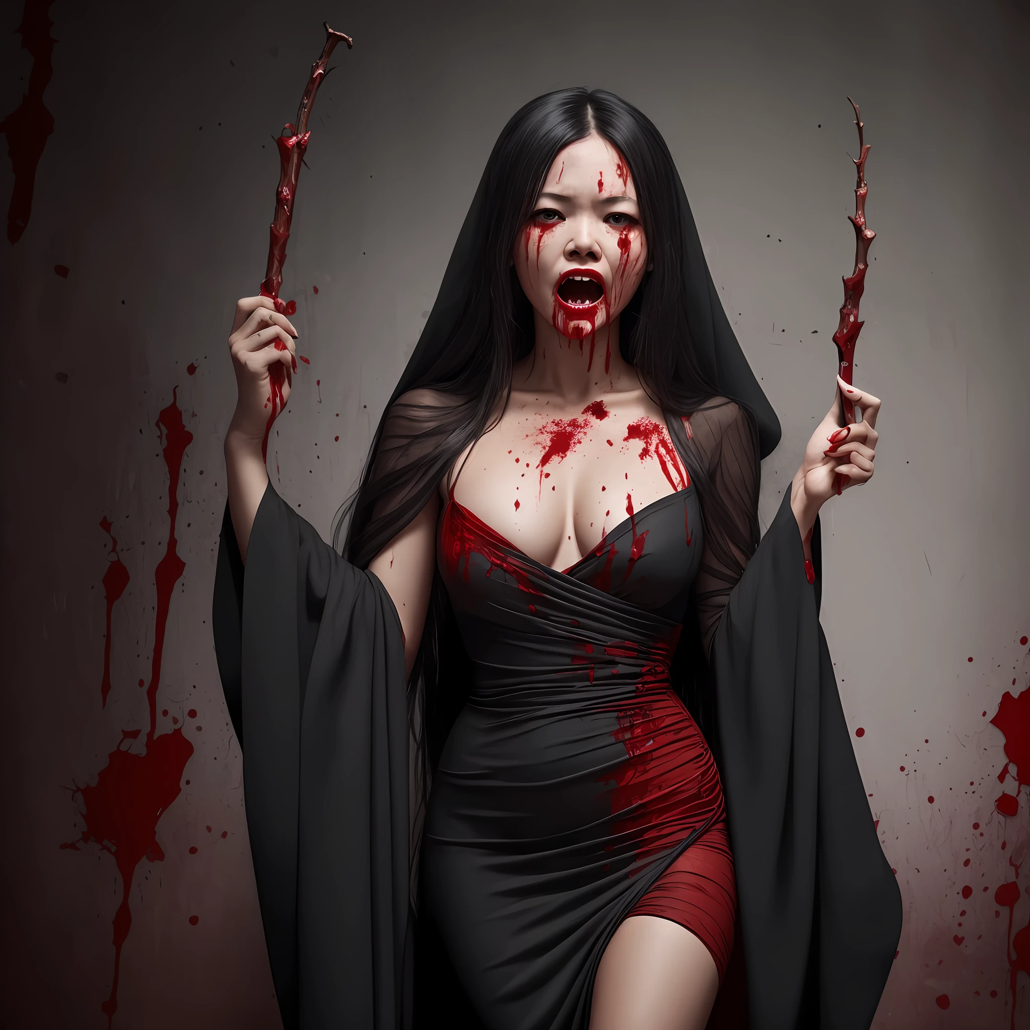 Black fat gown, a messy long hair draped, a long red tongue sticking out, ten fingers thin and boneless, no flesh and skin, some of the corners of the mouth still have blood stains, the yin is deep and terrifying. --auto