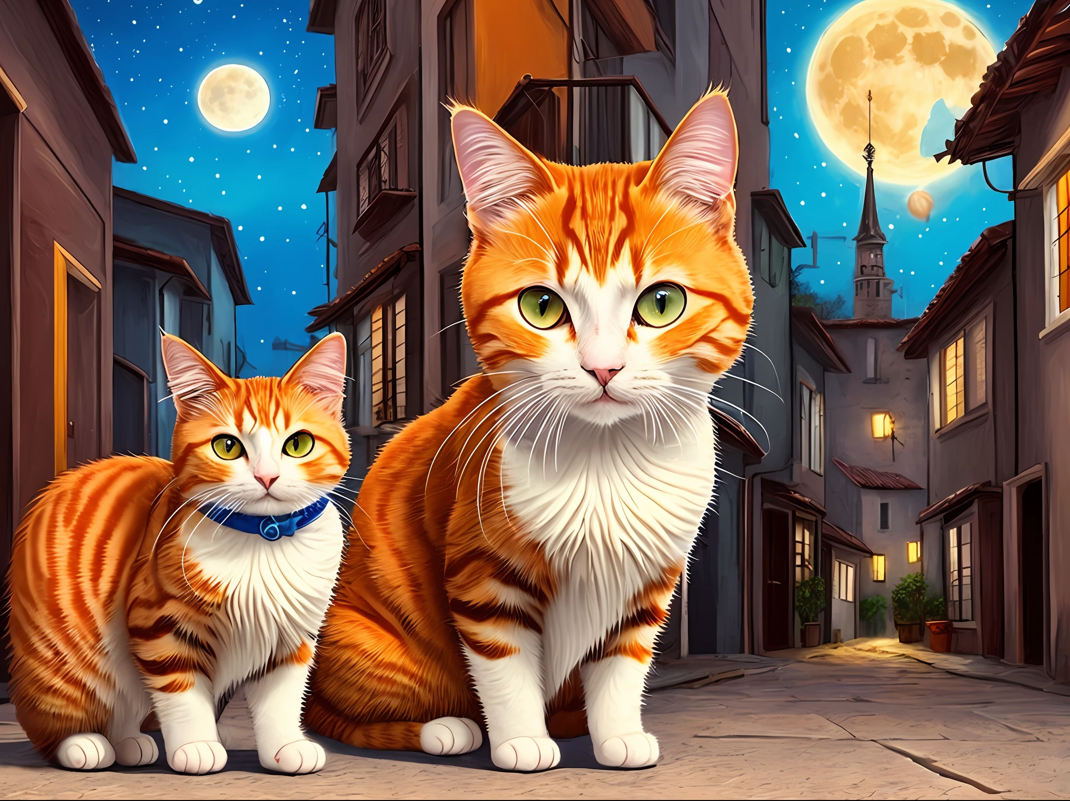 cat,orange,cute,big eyes,masterpiece,full moon,alley