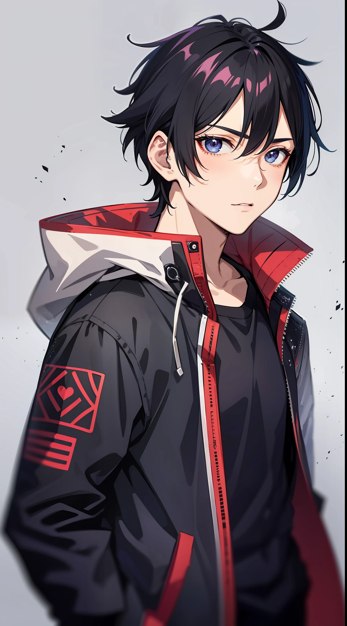 Black jacket, a character portrait inspired by Hisui Sugiura, Tumbler, shin hanga, a handsome man，Black short hair, boy has short black hair, made with anime painter studio, young anime man, anime moe art style, live2d virtual youtuber model, Stylized anime